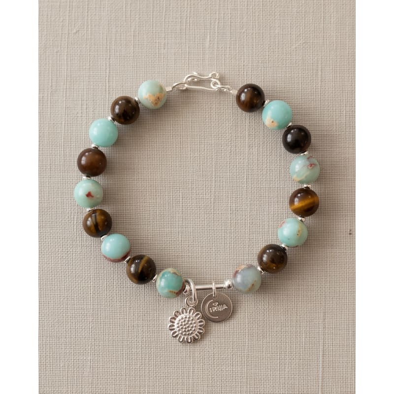 .950 Sterling Silver Amazonite Tiger Eye Bracelet - 7.5” - Frijja, LLC