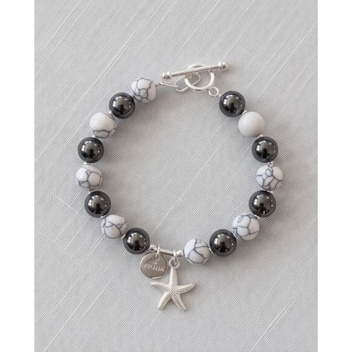 .950 Sterling Silver Hematite Howlite Stones Bracelet - 7.5” - Frijja, LLC