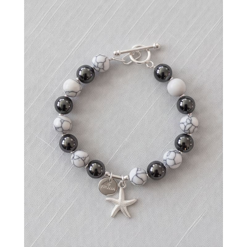 .950 Sterling Silver Hematite Howlite Stones Bracelet - 7.5” - Frijja, LLC