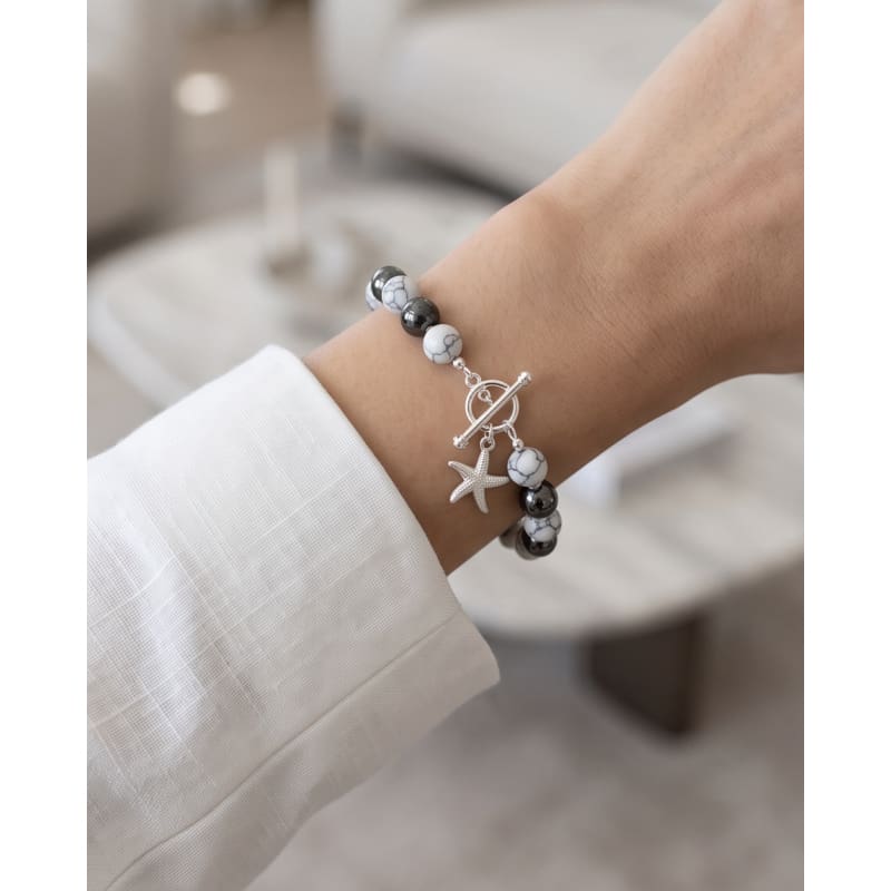 .950 Sterling Silver Hematite Howlite Stones Bracelet - 7.5” - Frijja, LLC