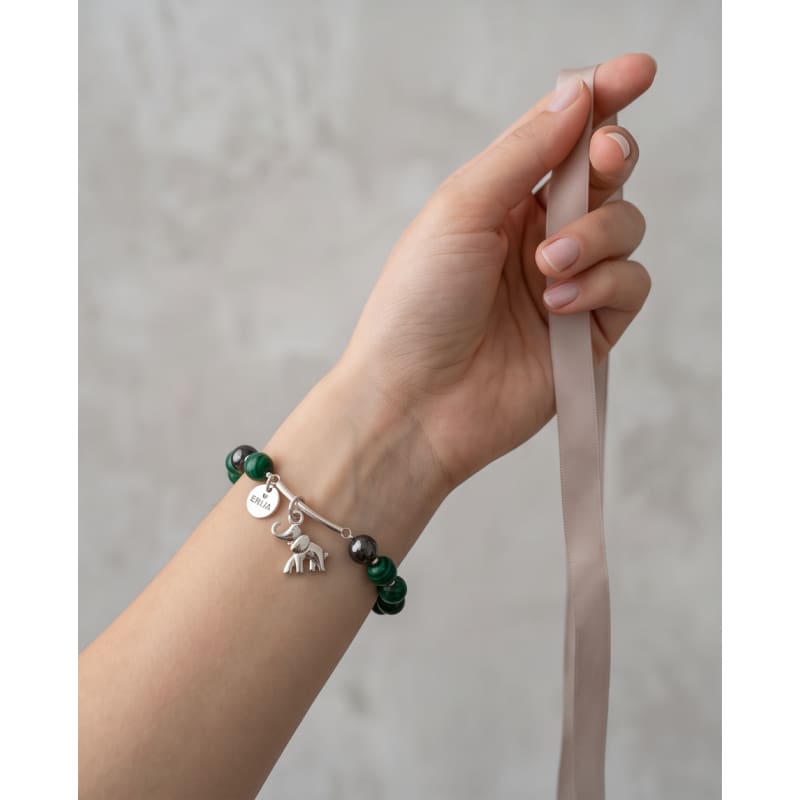 .950 Sterling Silver Hematite Malaquite Gemstones Bracelet - 7.5” - Frijja, LLC
