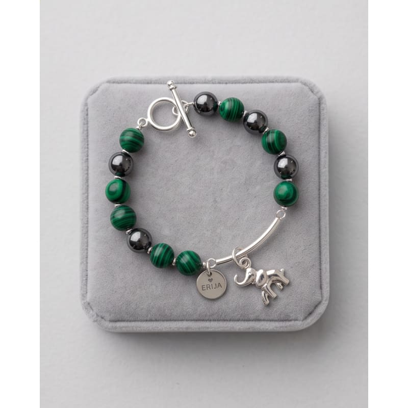.950 Sterling Silver Hematite Malaquite Gemstones Bracelet - 7.5” - Frijja, LLC
