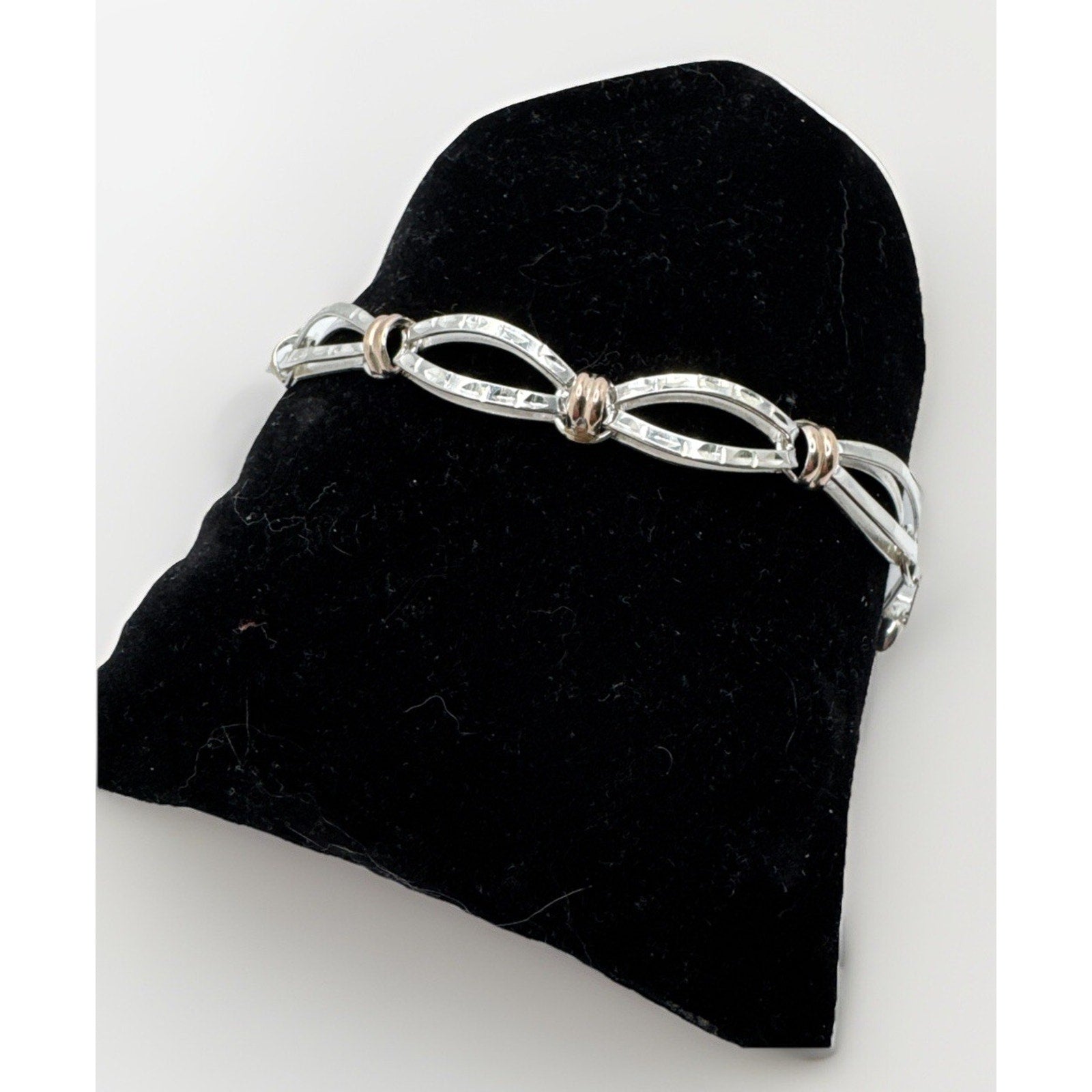 Designer Peruvian Sterling Silver 950 and 18K Gold Inlay Bracelet - 7.5”