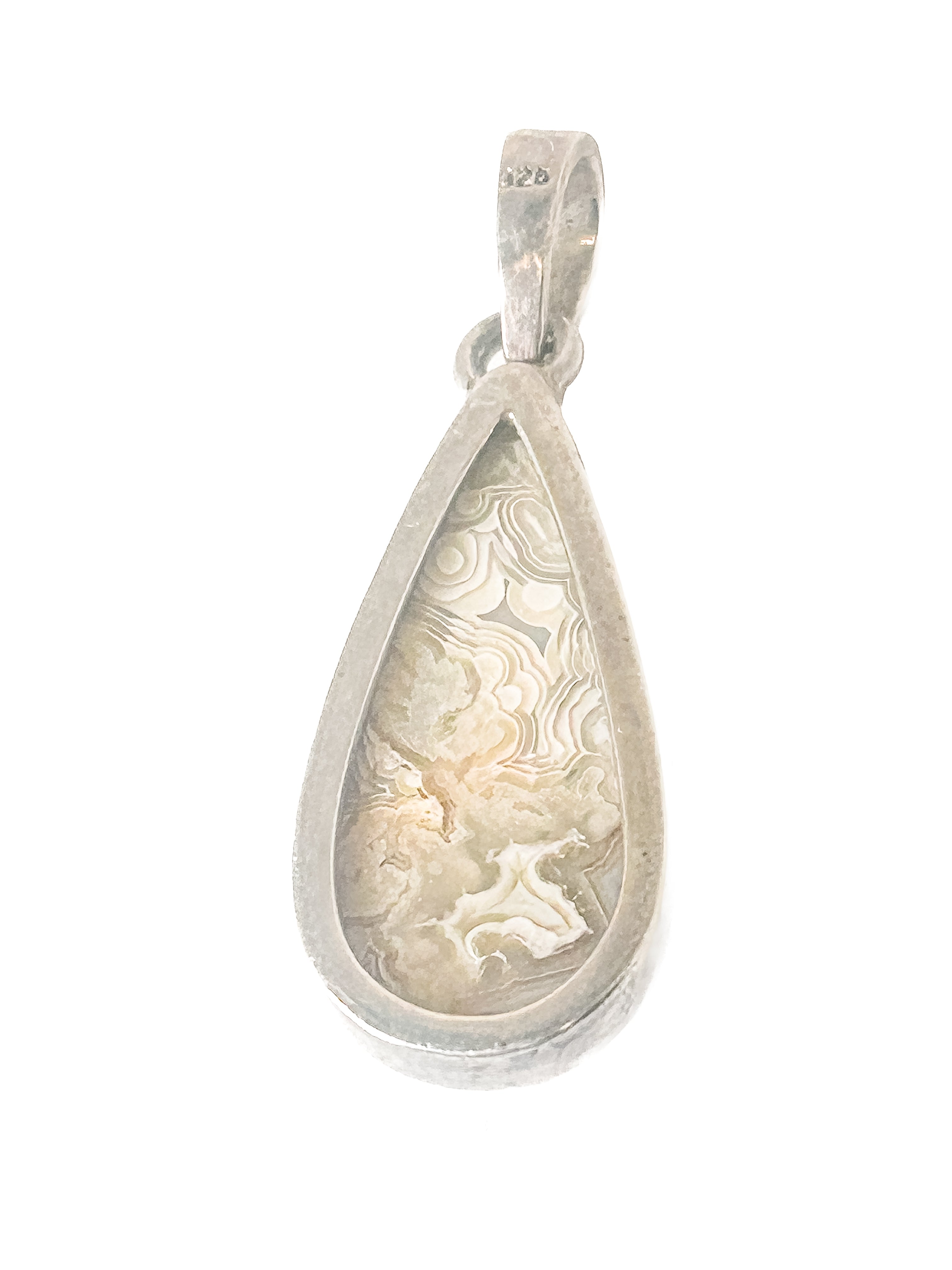 Vintage 925 Sterling Silver Teardrop Lace Agate Pendant - Frijja, LLC