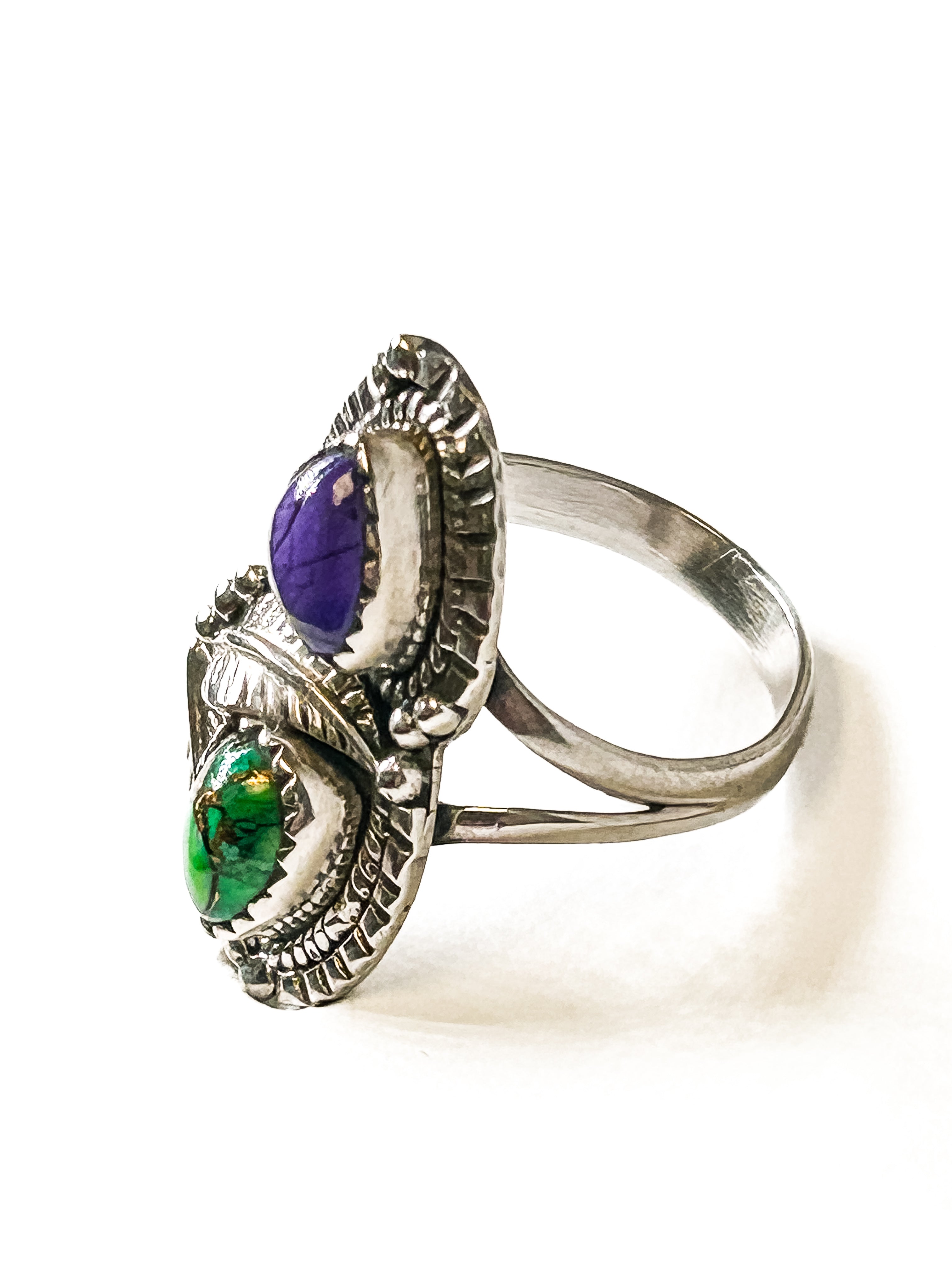 Vintage 925 Sterling Silver Charoite and Copper Turquoise Ring - Size 9 - Frijja, LLC