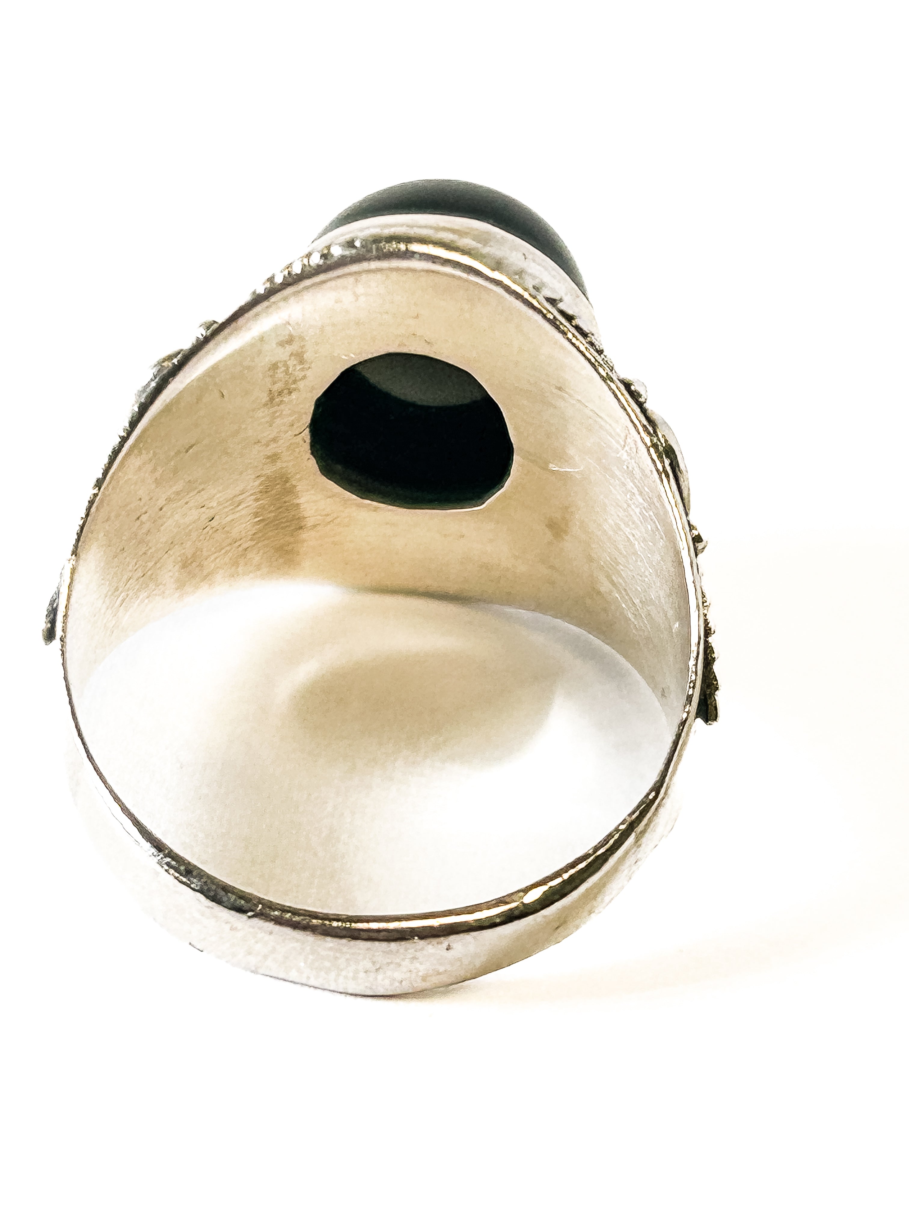 Vintage 925 Sterling Silver Round Onyx Ring - Size 7.5 - Frijja, LLC