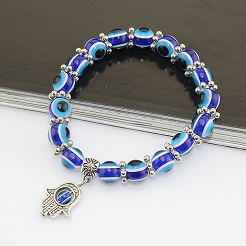 Handmade Hamsa Fatima Evil Eye Beads Elastic Bracelet