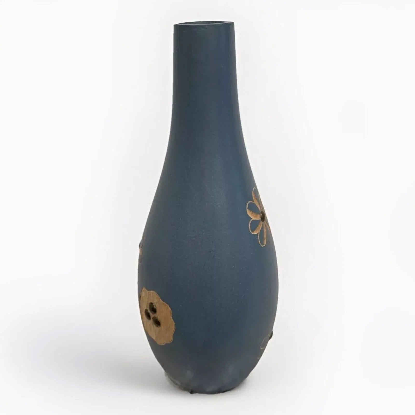 Wood Vase Flower Mango Wood Carving Handmade Thailand Home Decor - 4.5" x 12"