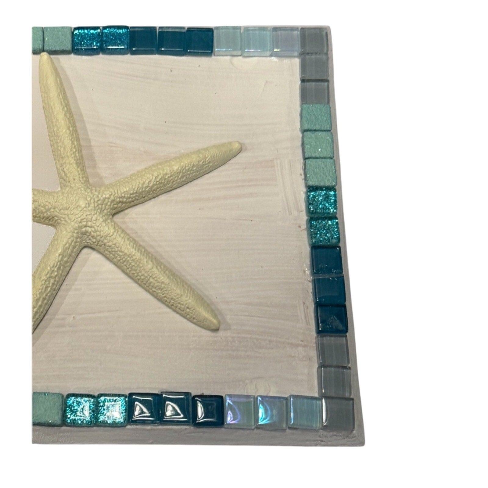 Coastal Wood Mosaic Riser Stand Candle Planter Decor