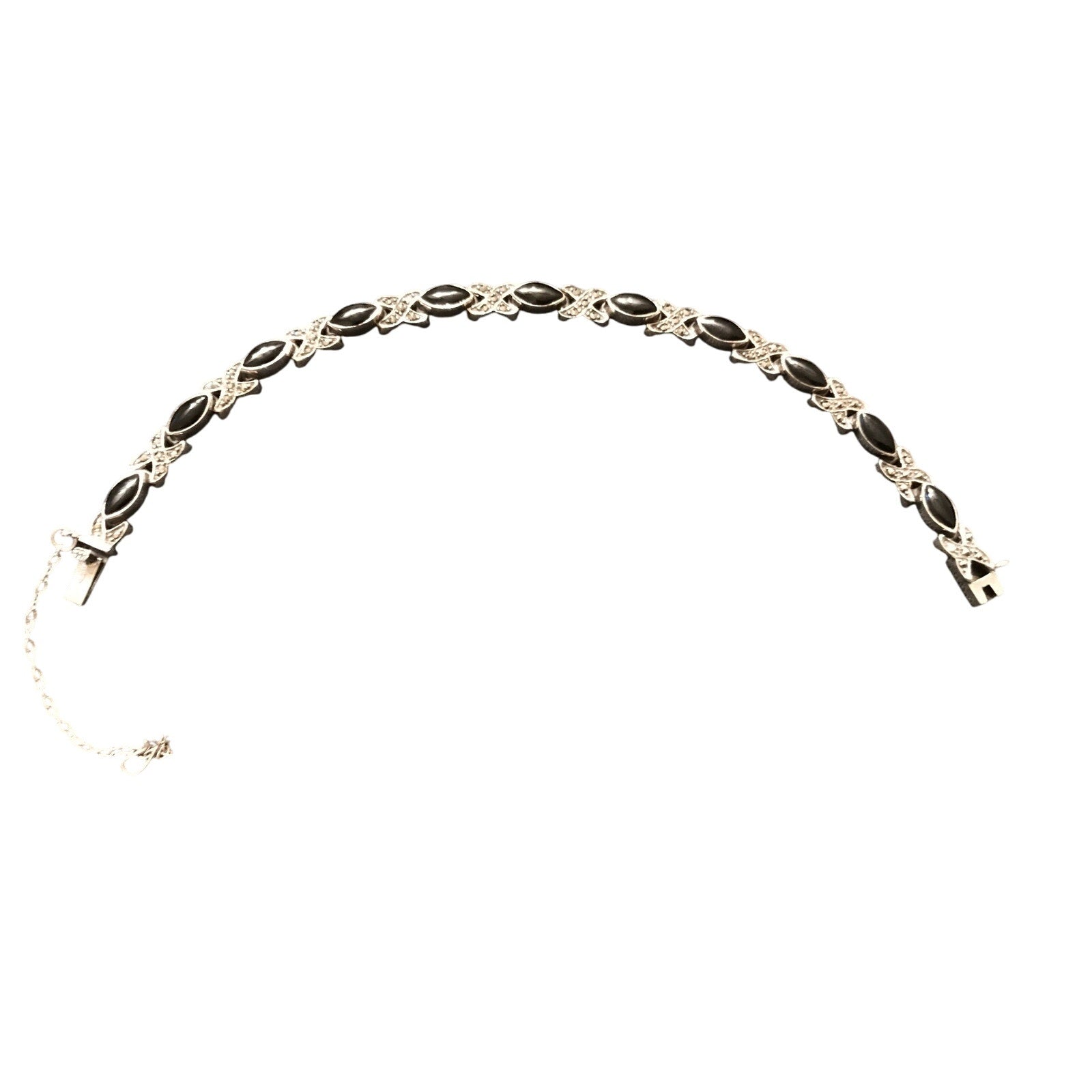 925 Sterling Silver Black Onyx Marcasite Tennis Bracelet