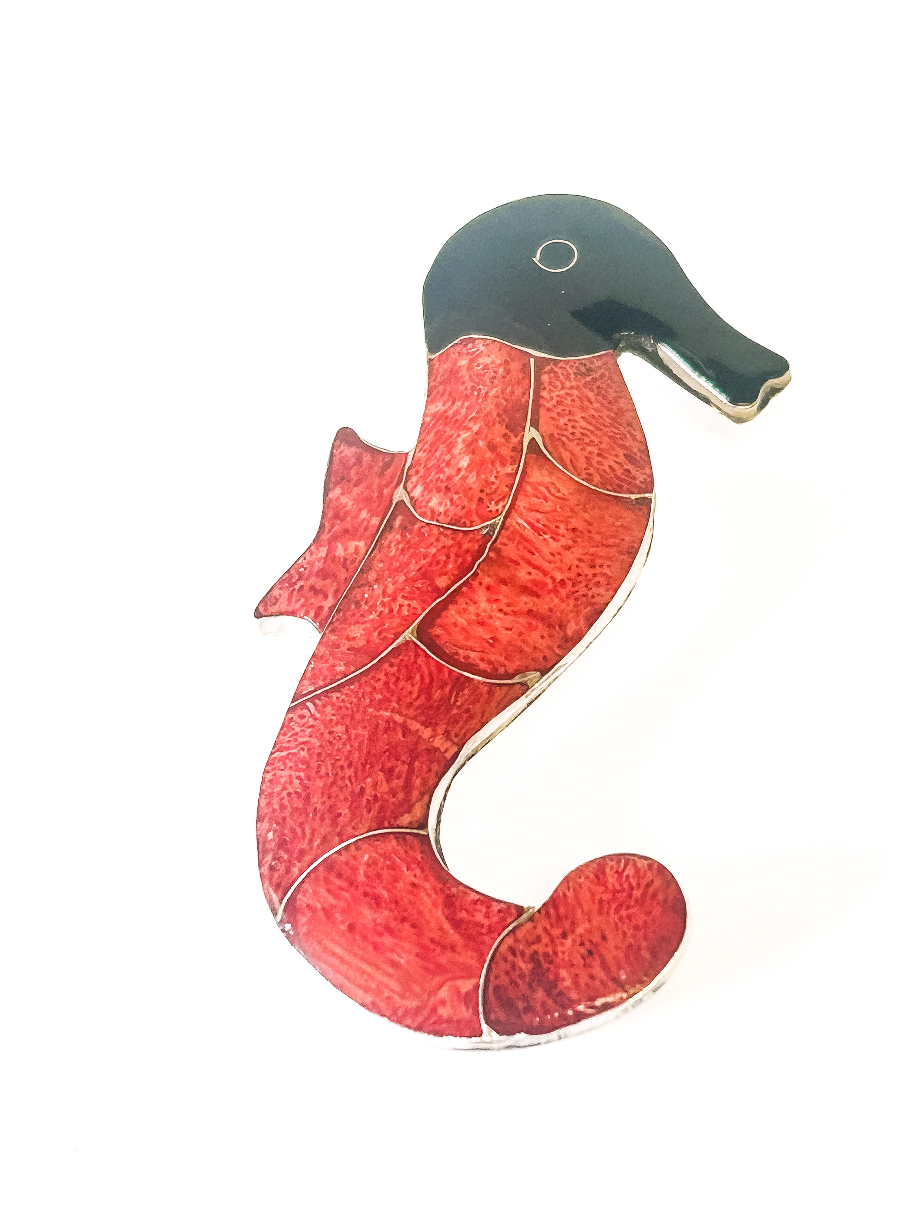 Vintage 925 Sterling Silver Red Seahorse Pendant - Frijja, LLC