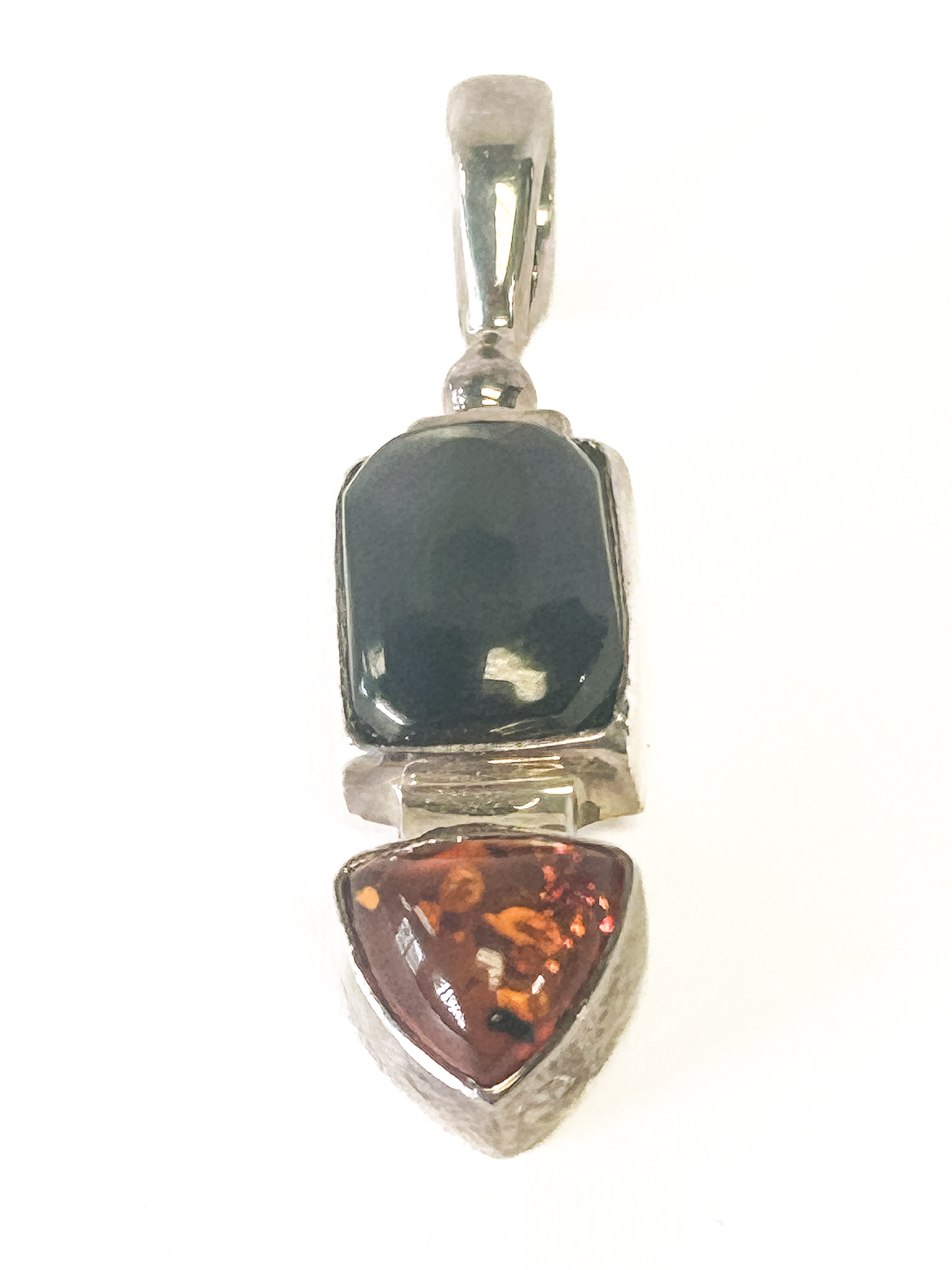 Vintage 925 Sterling Silver Onyx Amber Pendant - Frijja, LLC
