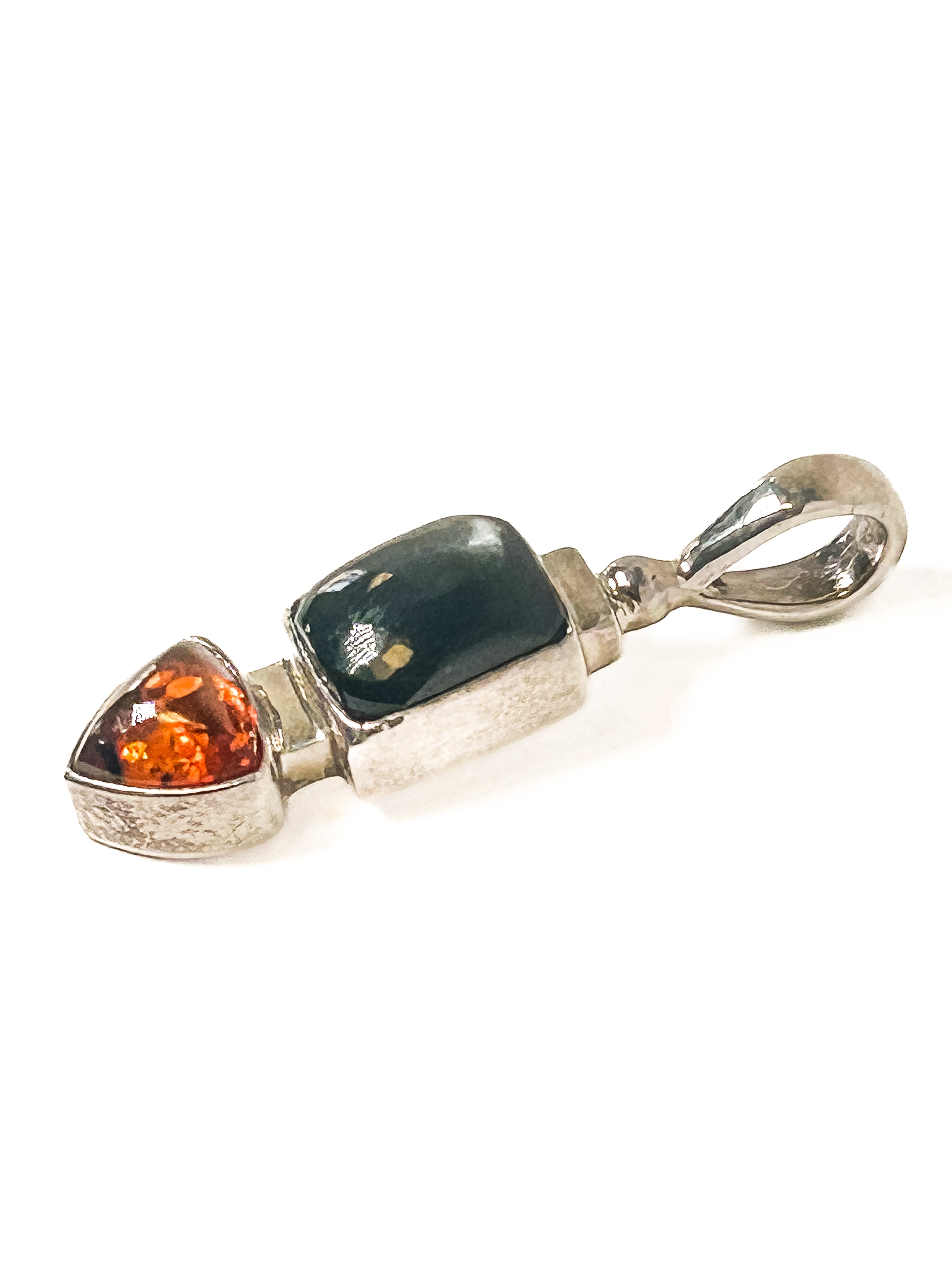Vintage 925 Sterling Silver Onyx Amber Pendant - Frijja, LLC
