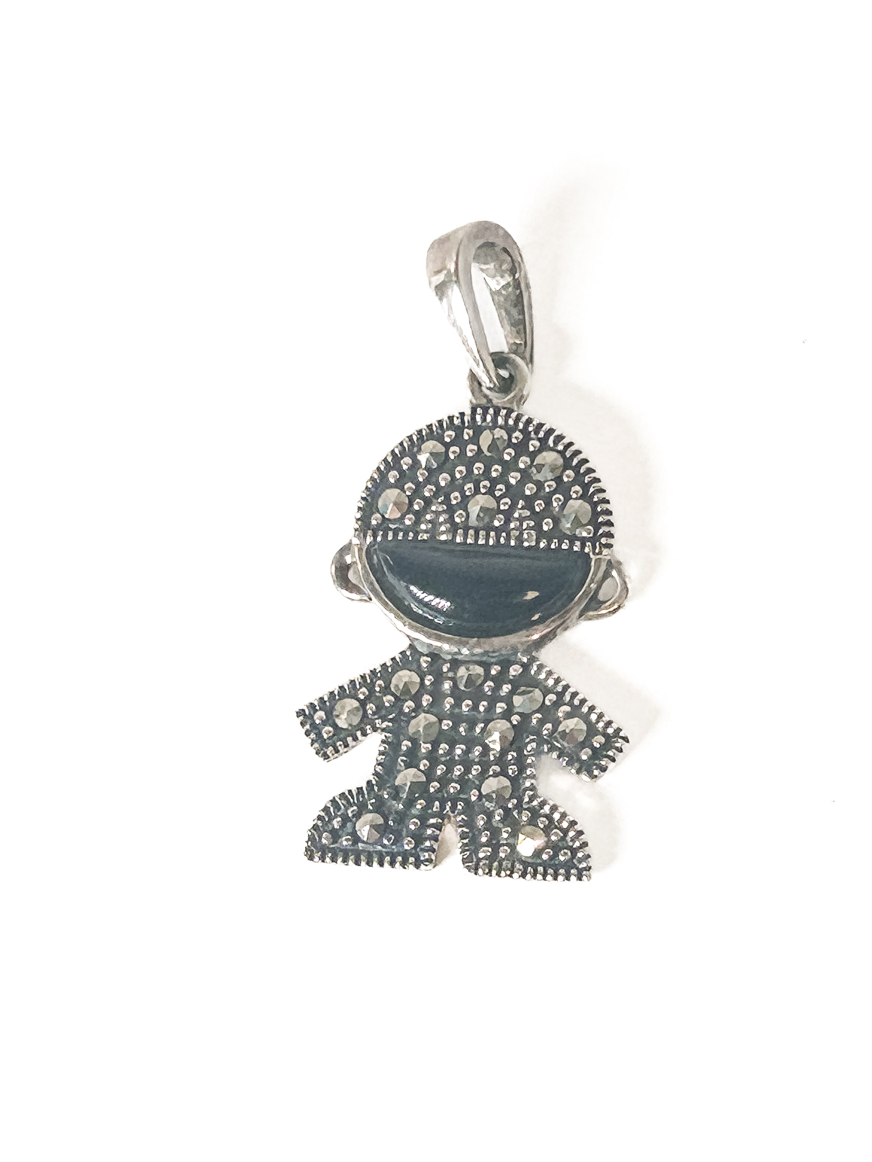 Vintage 925 Sterling Silver Marcasite and Onyx Figure Pendant - Frijja, LLC