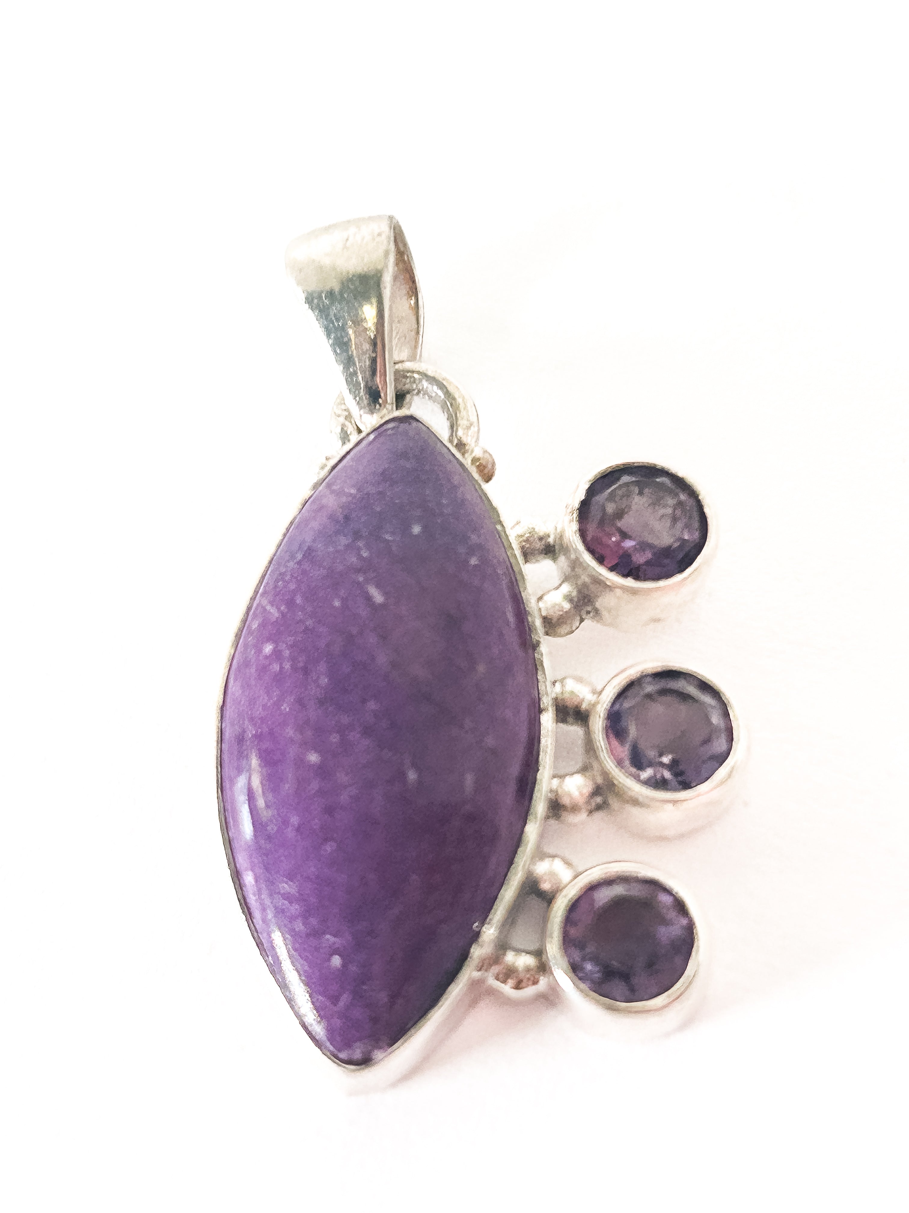 Vintage 925 Sterling Silver Sugilite and Amethyst Pendant - Frijja, LLC
