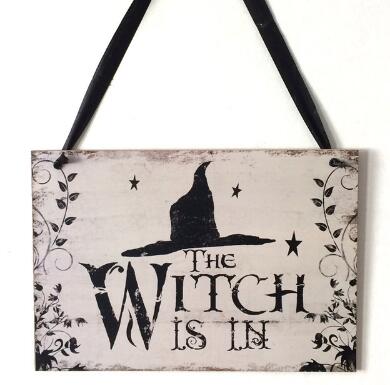 Halloween Decoration The Witch Is In Rustic Wooden Plaque Wall Sign