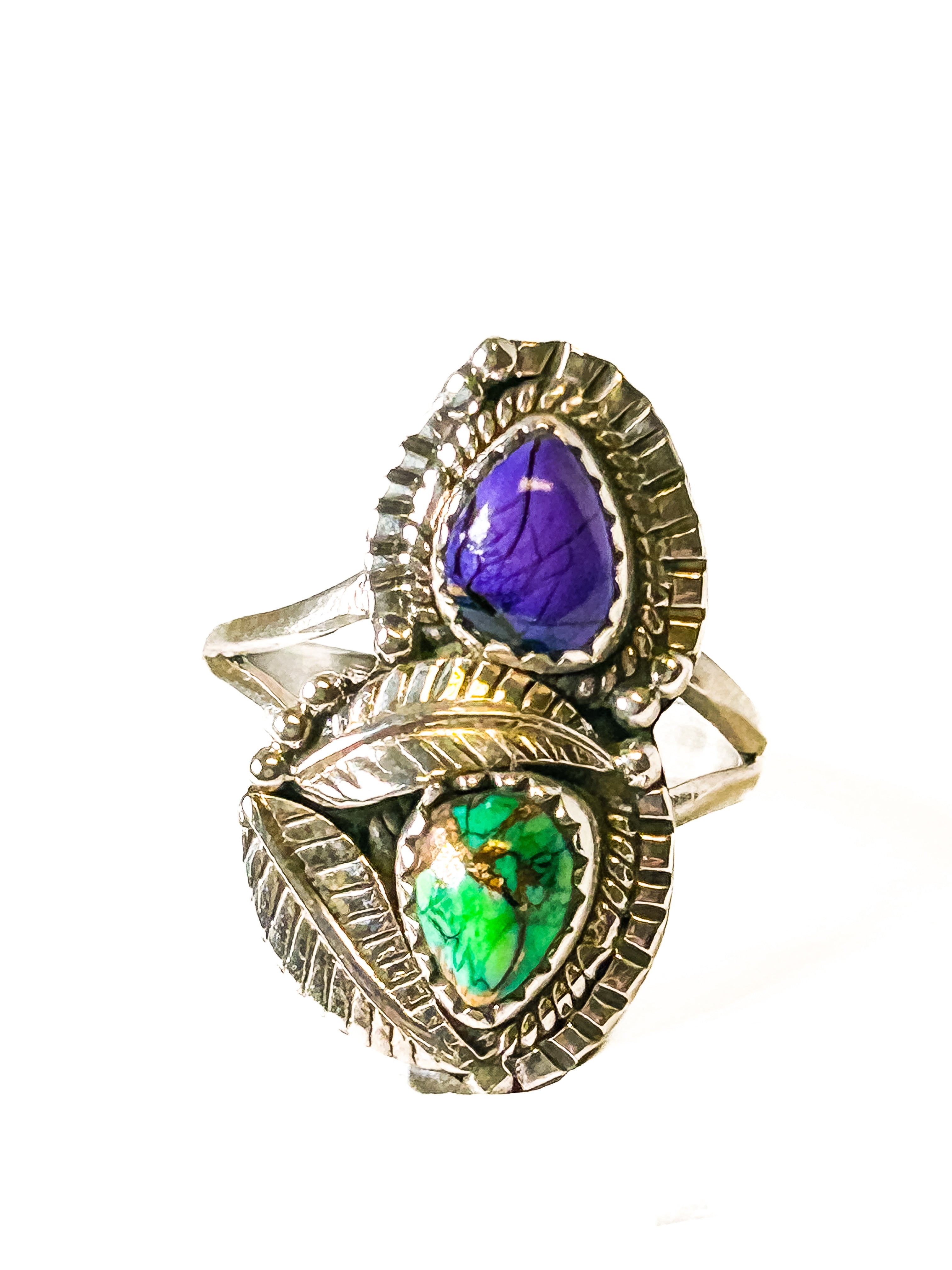 Vintage 925 Sterling Silver Charoite and Copper Turquoise Ring - Size 9 - Frijja, LLC