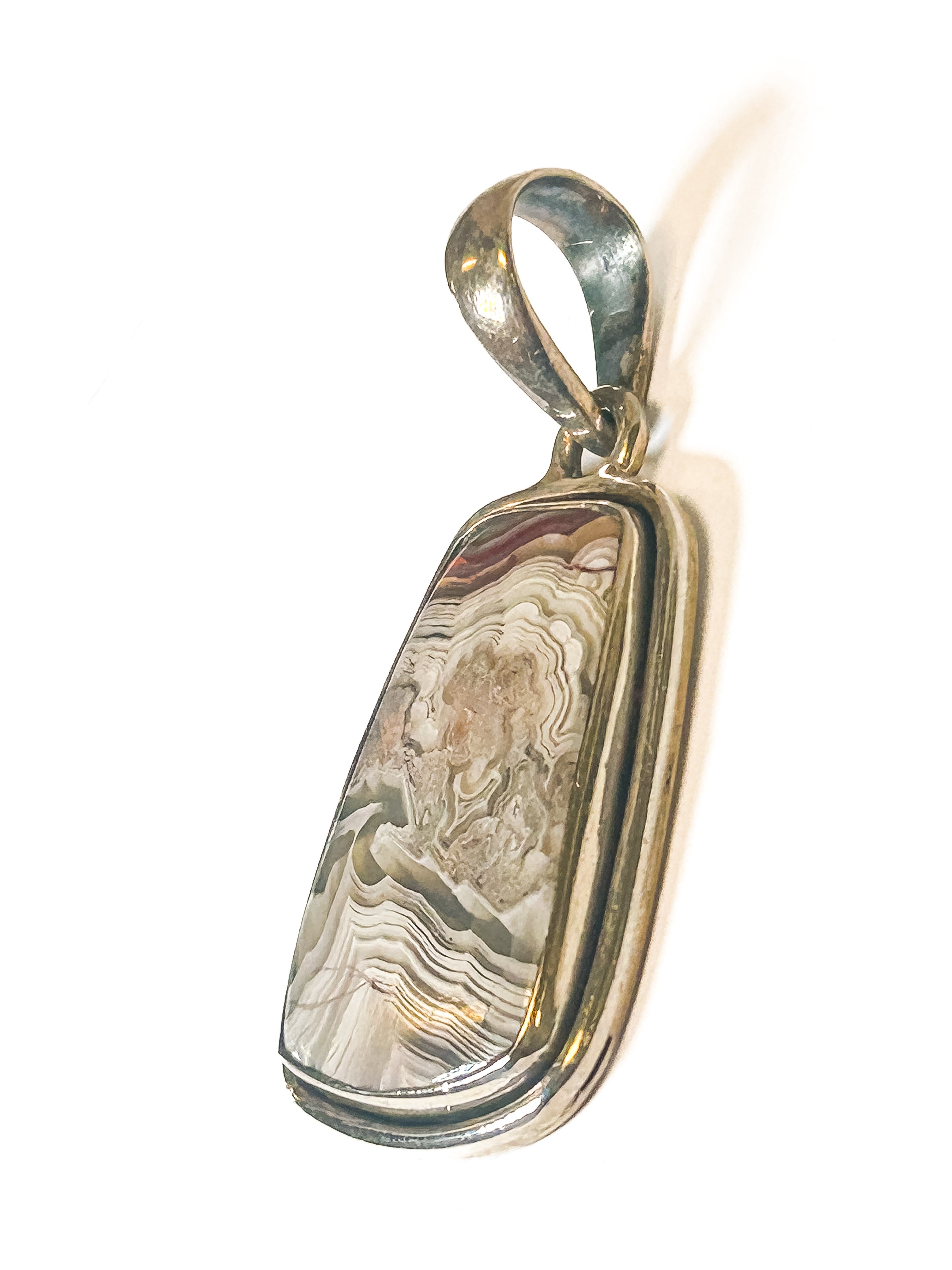 Vintage 925 Sterling Silver Lace Agate Pendant - Frijja, LLC
