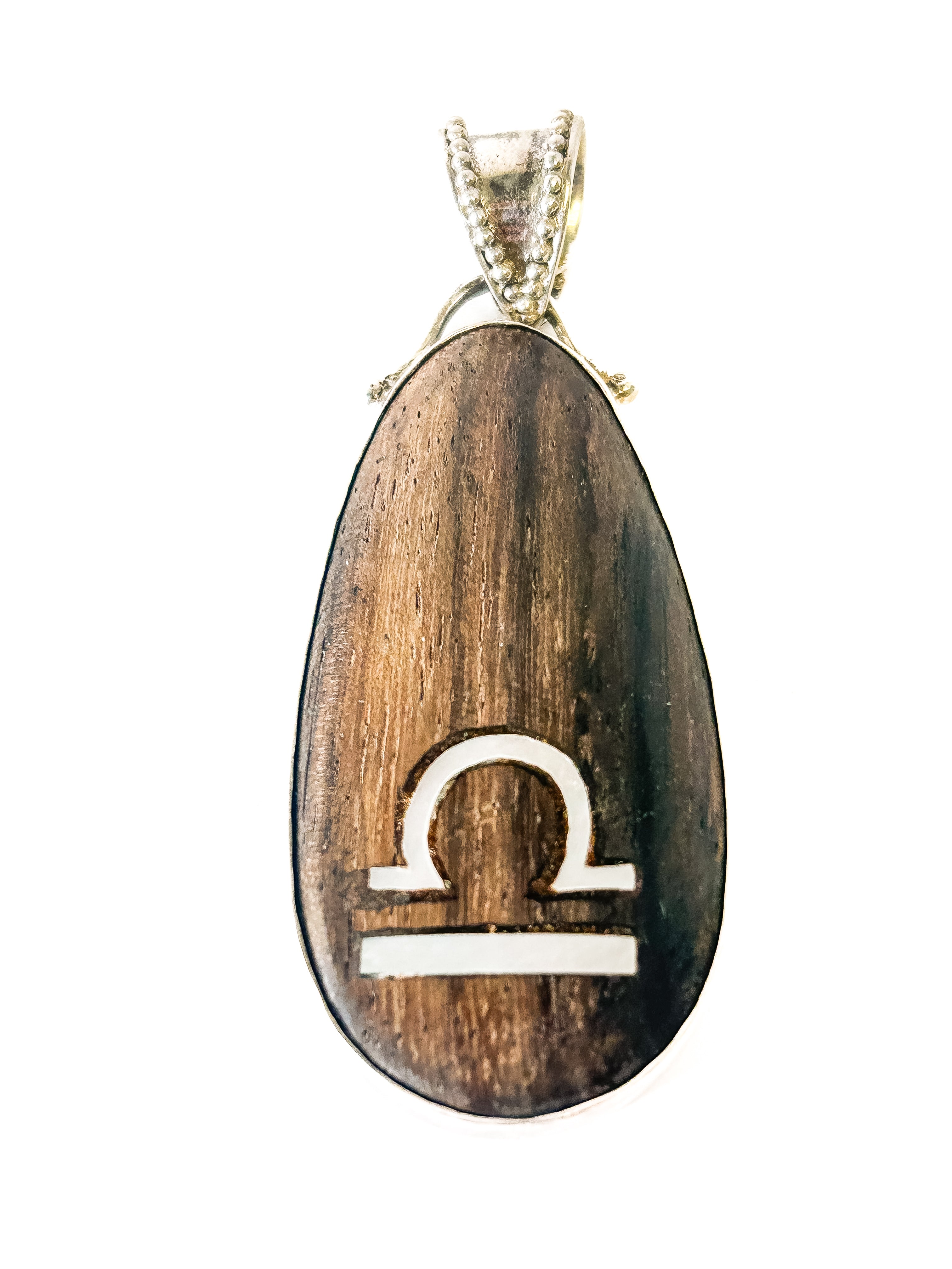 Vintage 925 Sterling Silver Wooden Libra Pendant - Frijja, LLC
