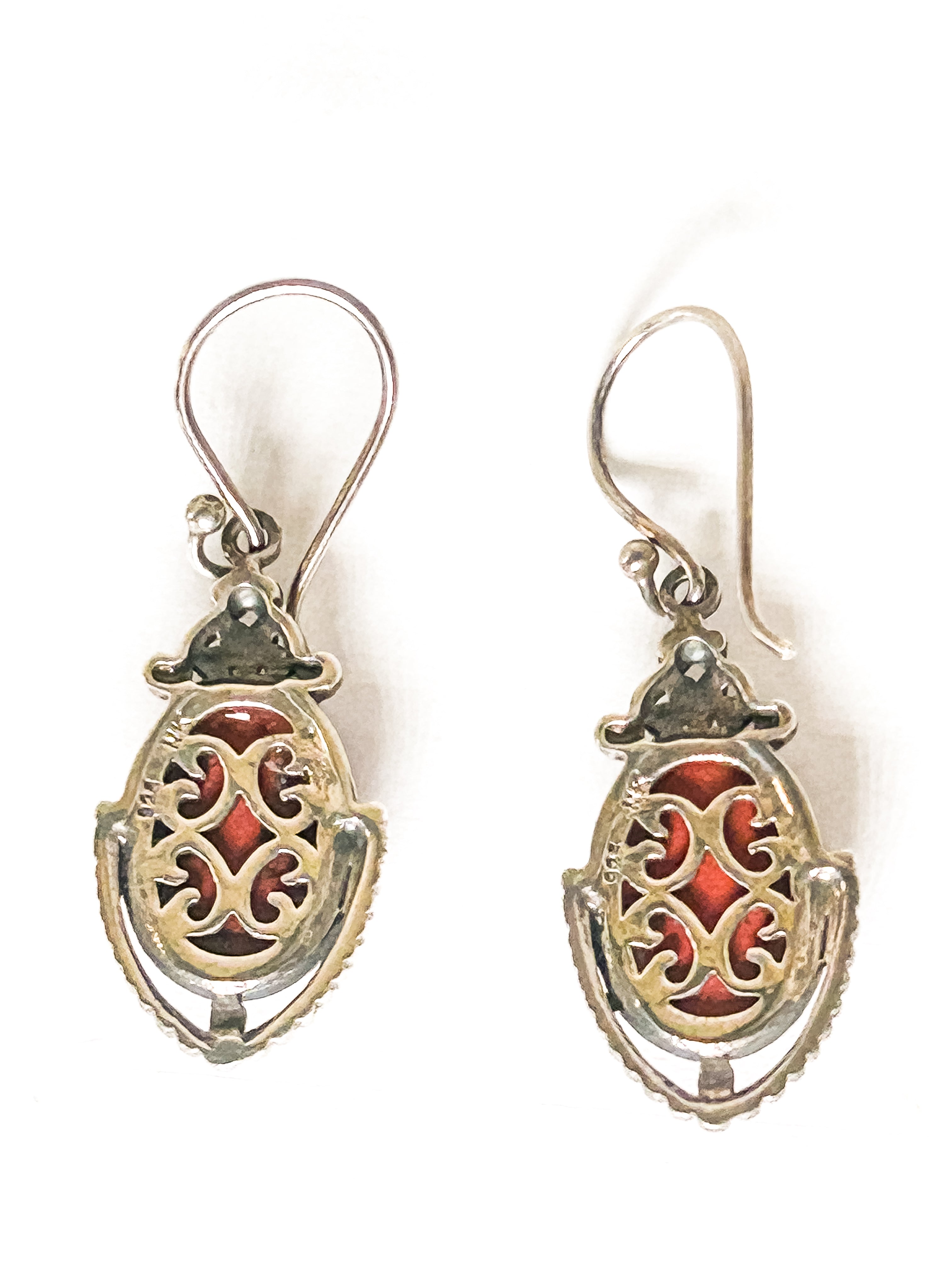 Vintage 925 Sterling Silver Red Jasper Earrings - Frijja, LLC