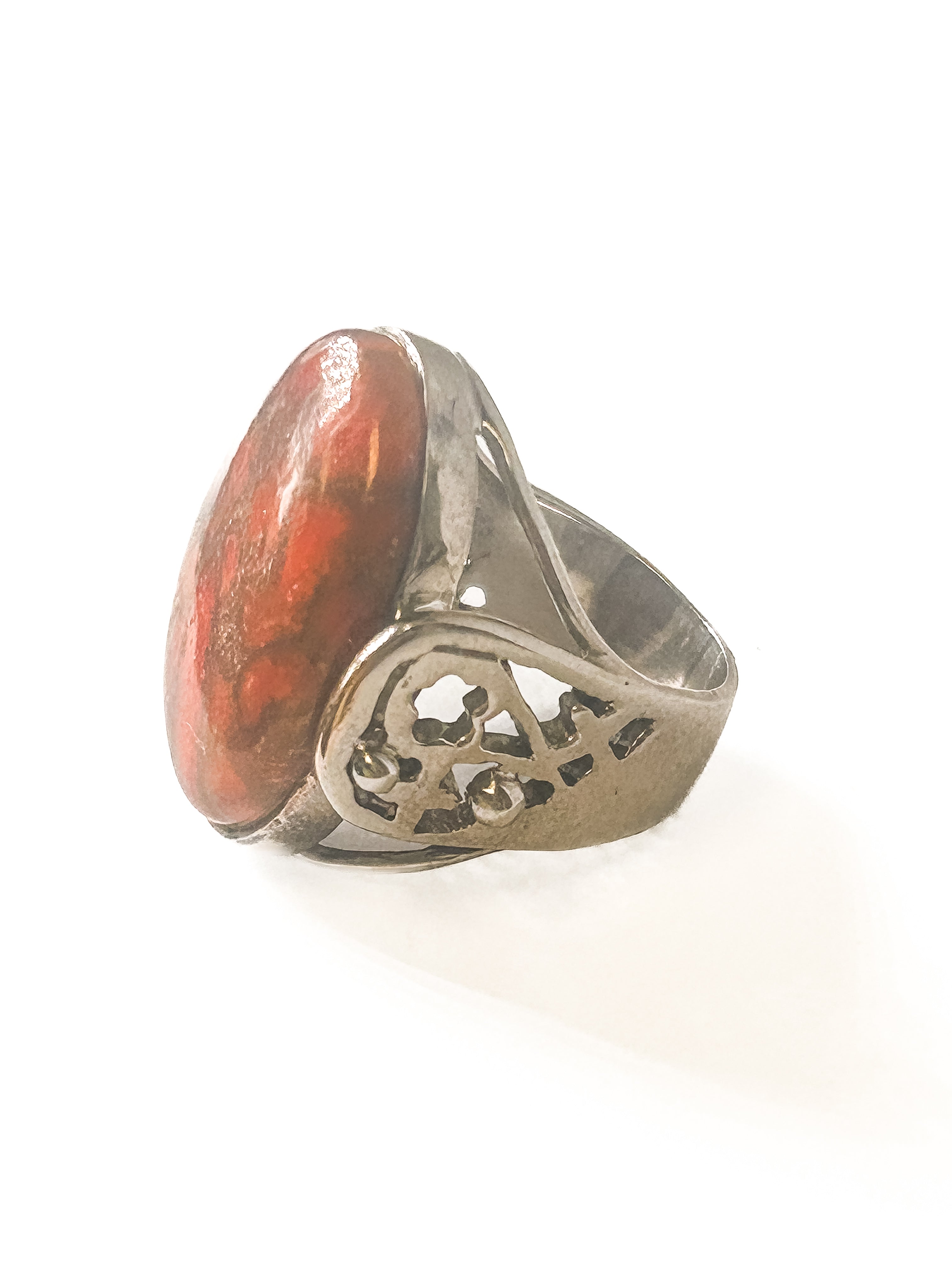 Vintage 925 Sterling Silver Large Oval Copper Turquoise Ring Size 7 - Frijja, LLC