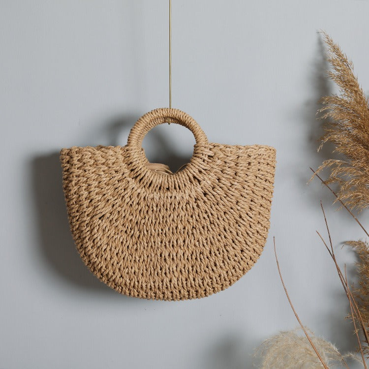 Women Handmade Woven Straw Tote Handbag