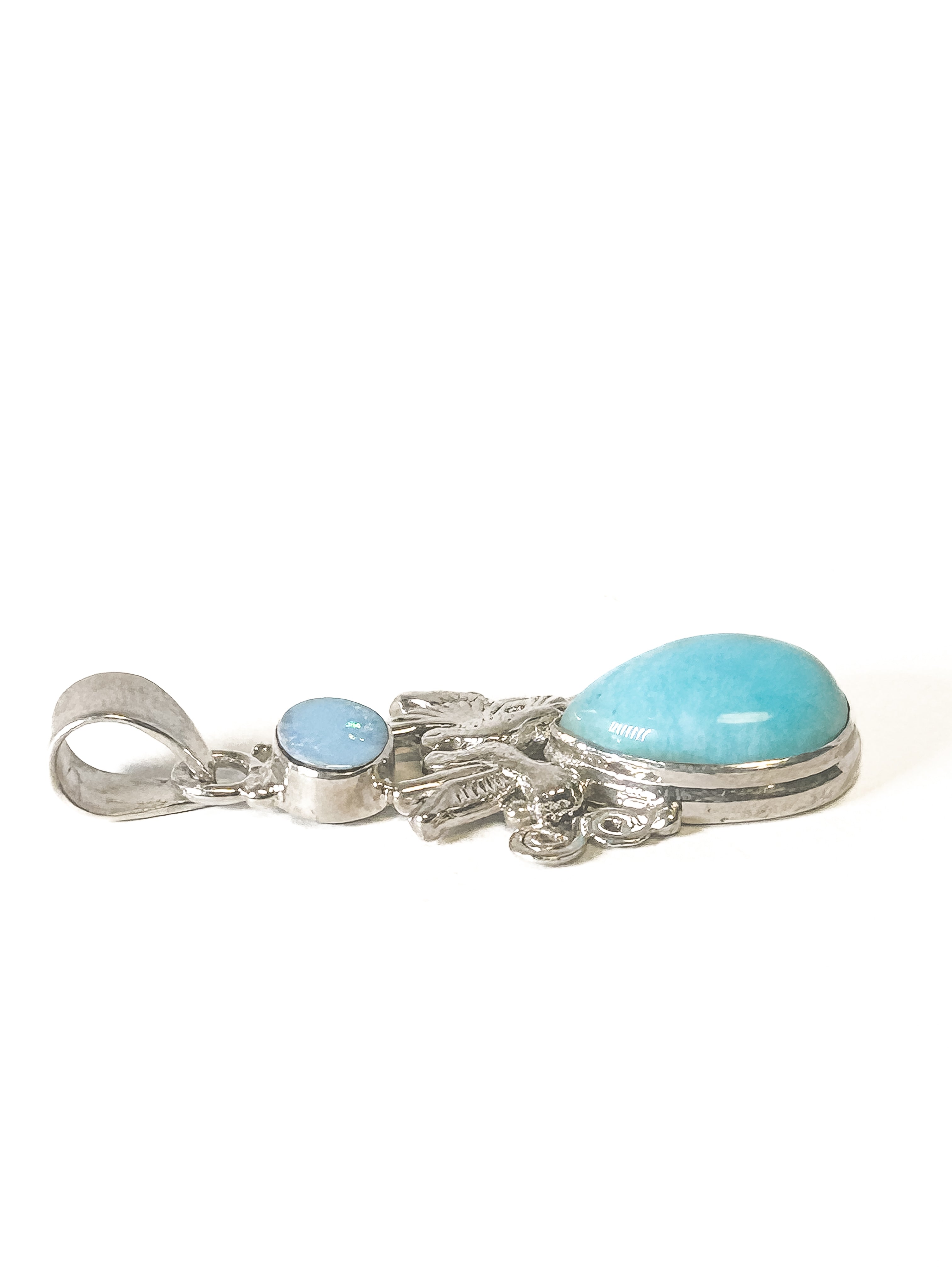 Vintage 925 Sterling Silver Australian Opal and Larimar Pendant - Frijja, LLC