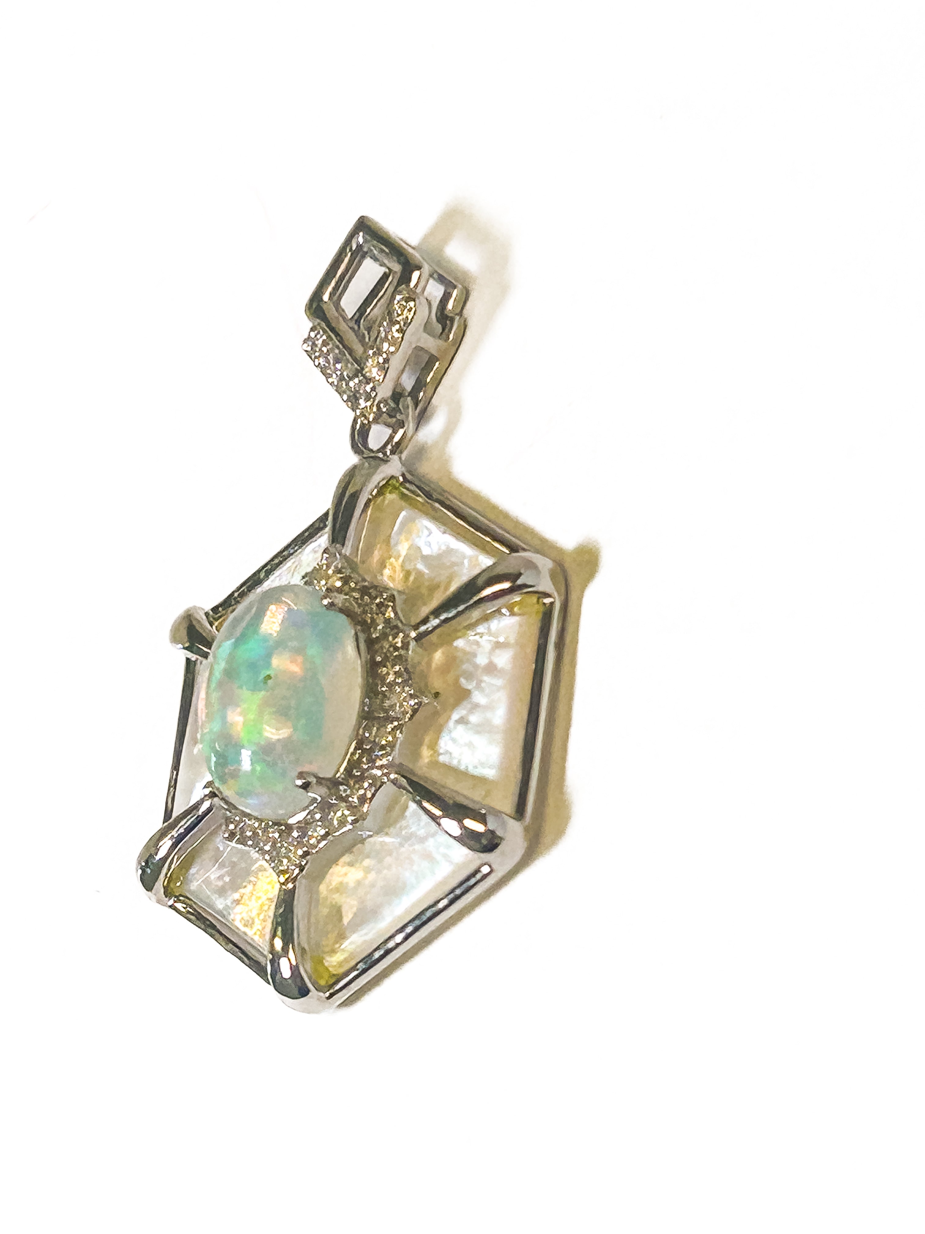 Vintage 925 Sterling Silver Opal Hexagon Pendant - Frijja, LLC