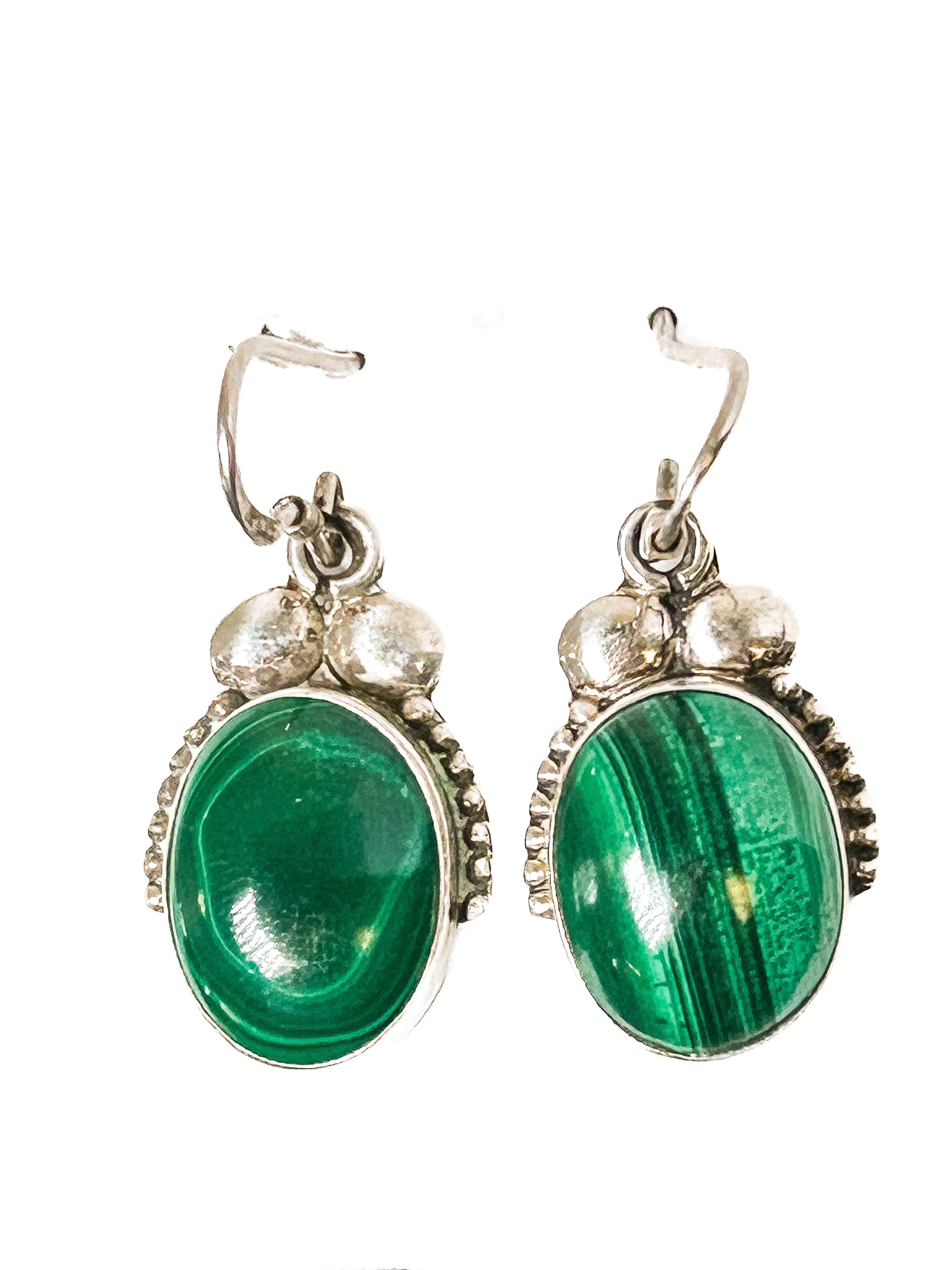 Vintage 925 Sterling Silver Green Malachite Earrings - Frijja, LLC