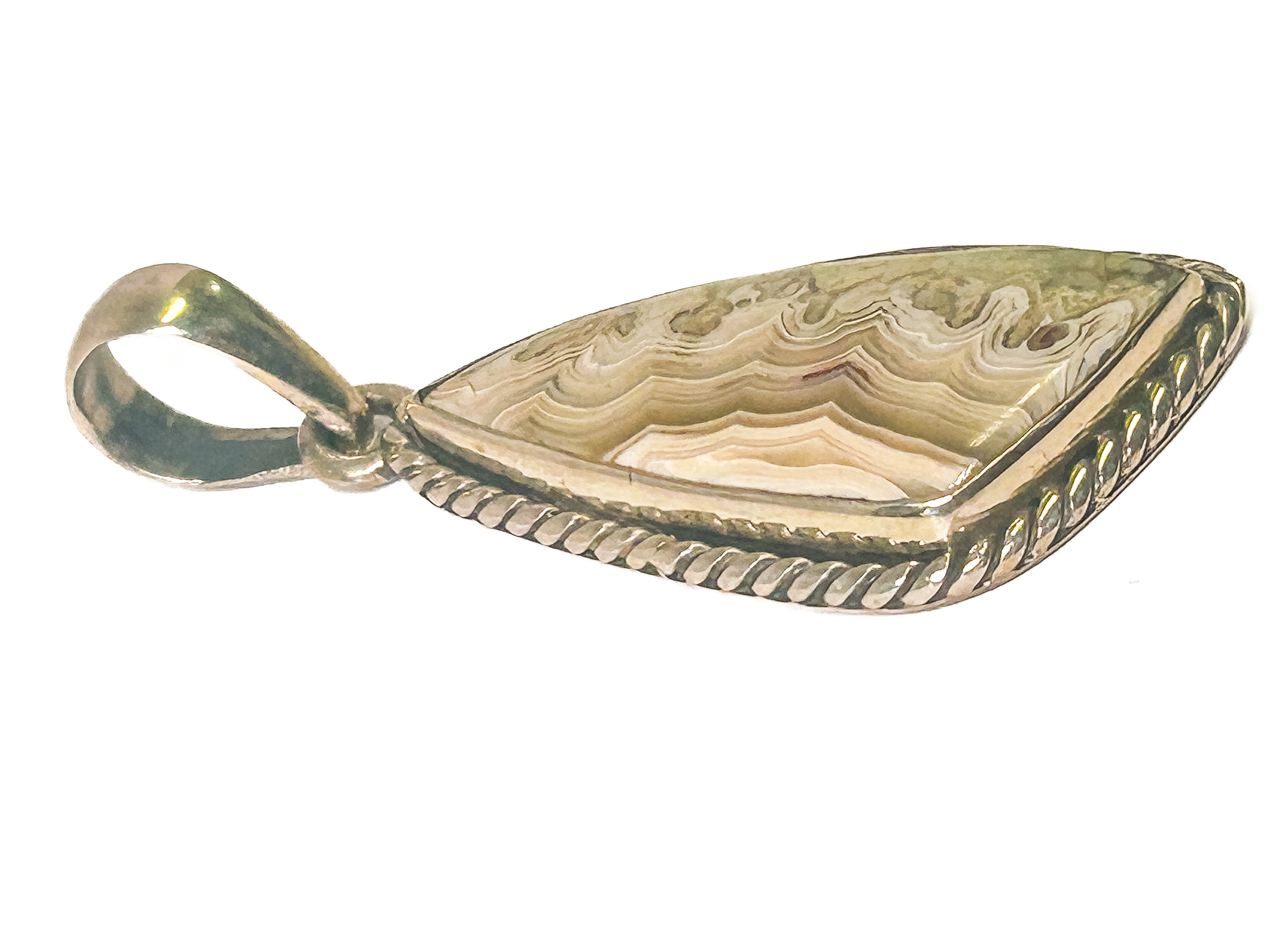 Vintage 925 Sterling Silver Triangle Lace Agate Pendant - Frijja, LLC
