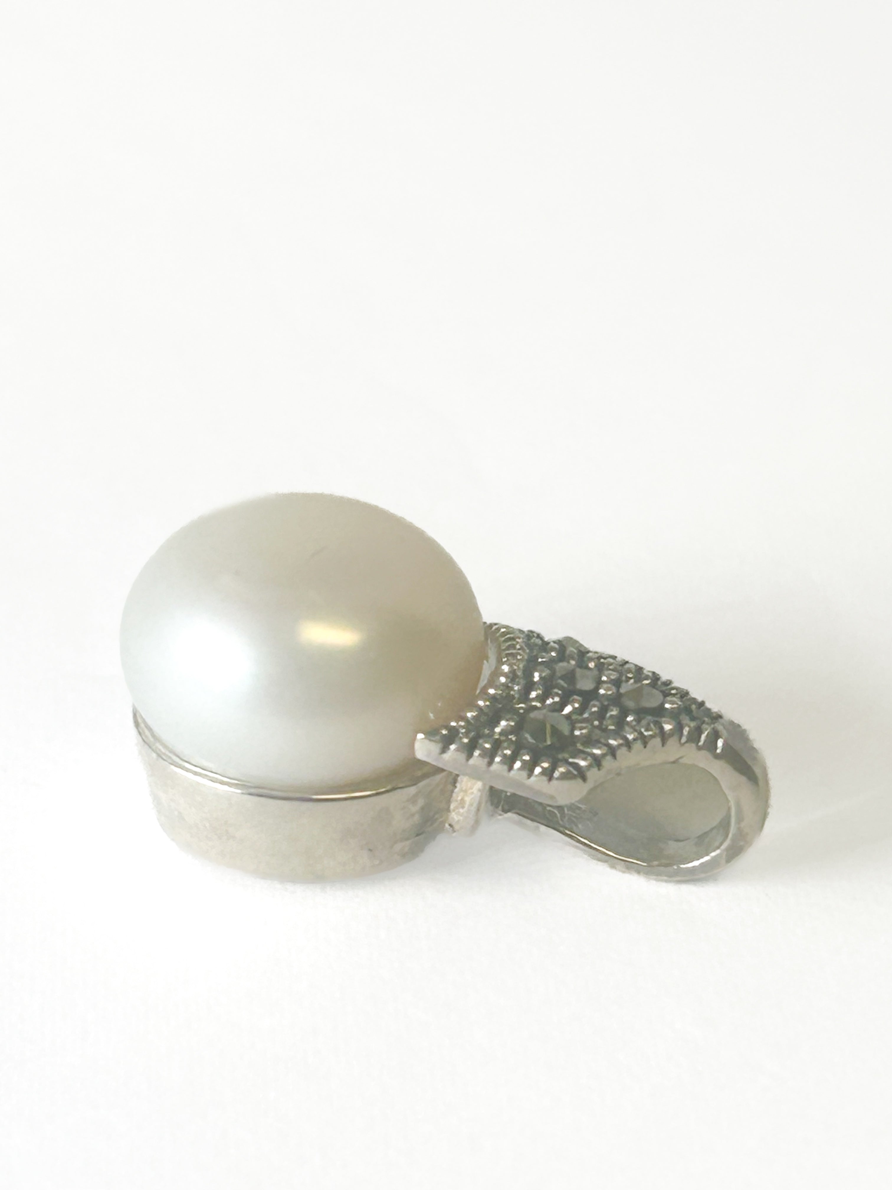 925 Sterling Silver Pearl and Marcasite Pendant - Frijja, LLC