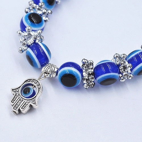 Handmade Hamsa Fatima Evil Eye Beads Elastic Bracelet