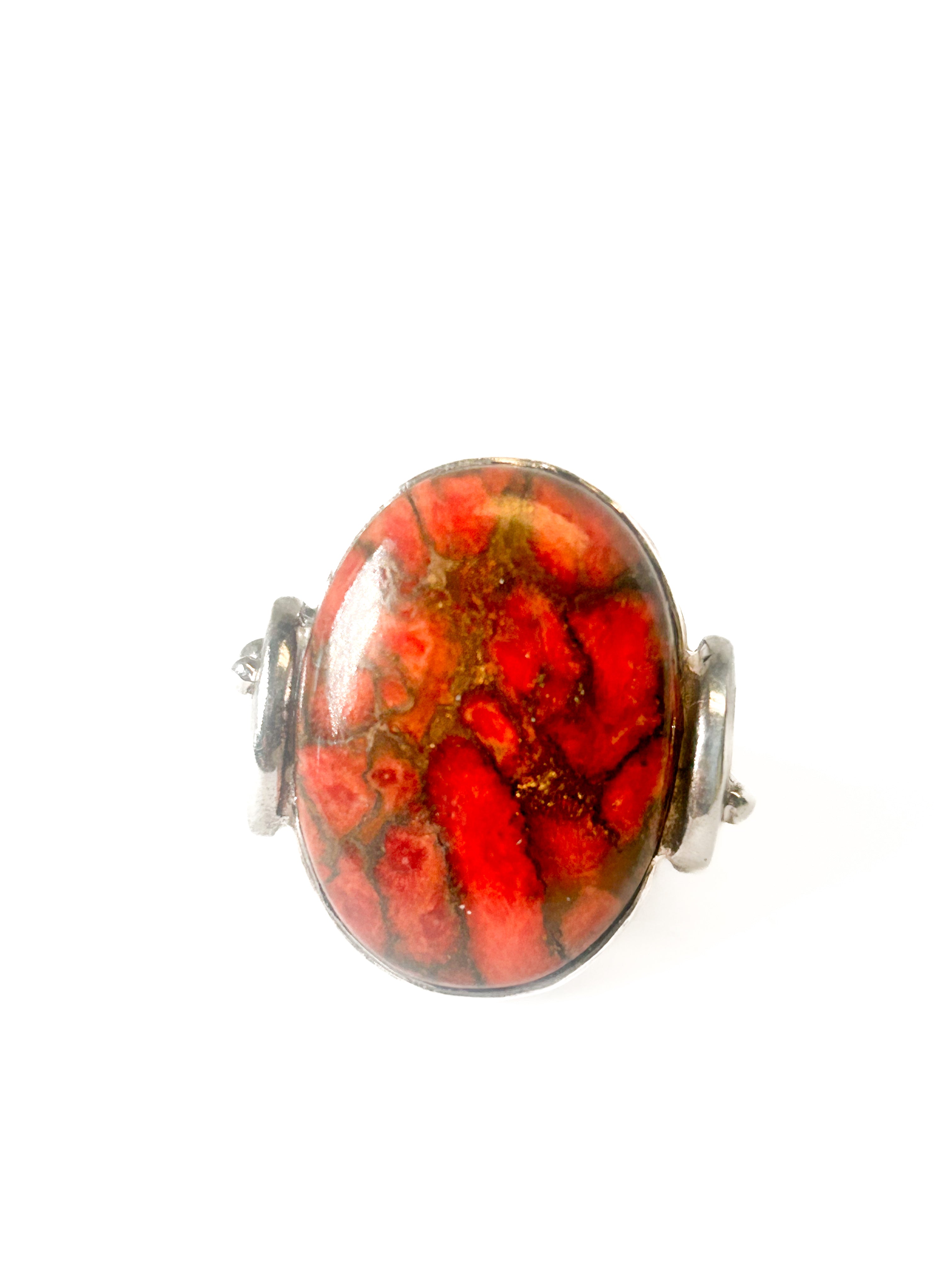 Vintage 925 Sterling Silver Large Oval Copper Turquoise Ring Size 7 - Frijja, LLC