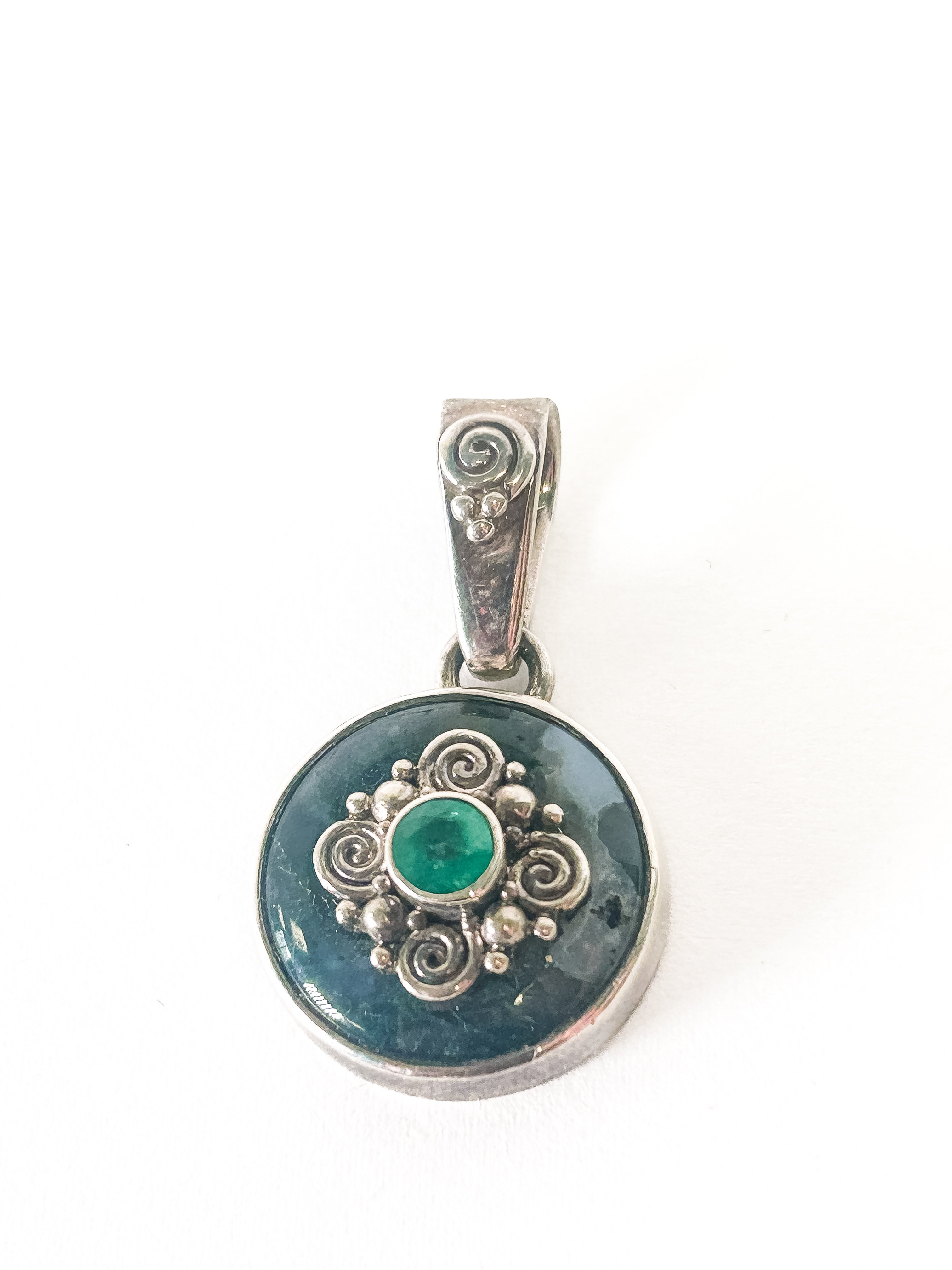 Vintage 925 Sterling Silver Emerald and Ocean Jasper - Frijja, LLC