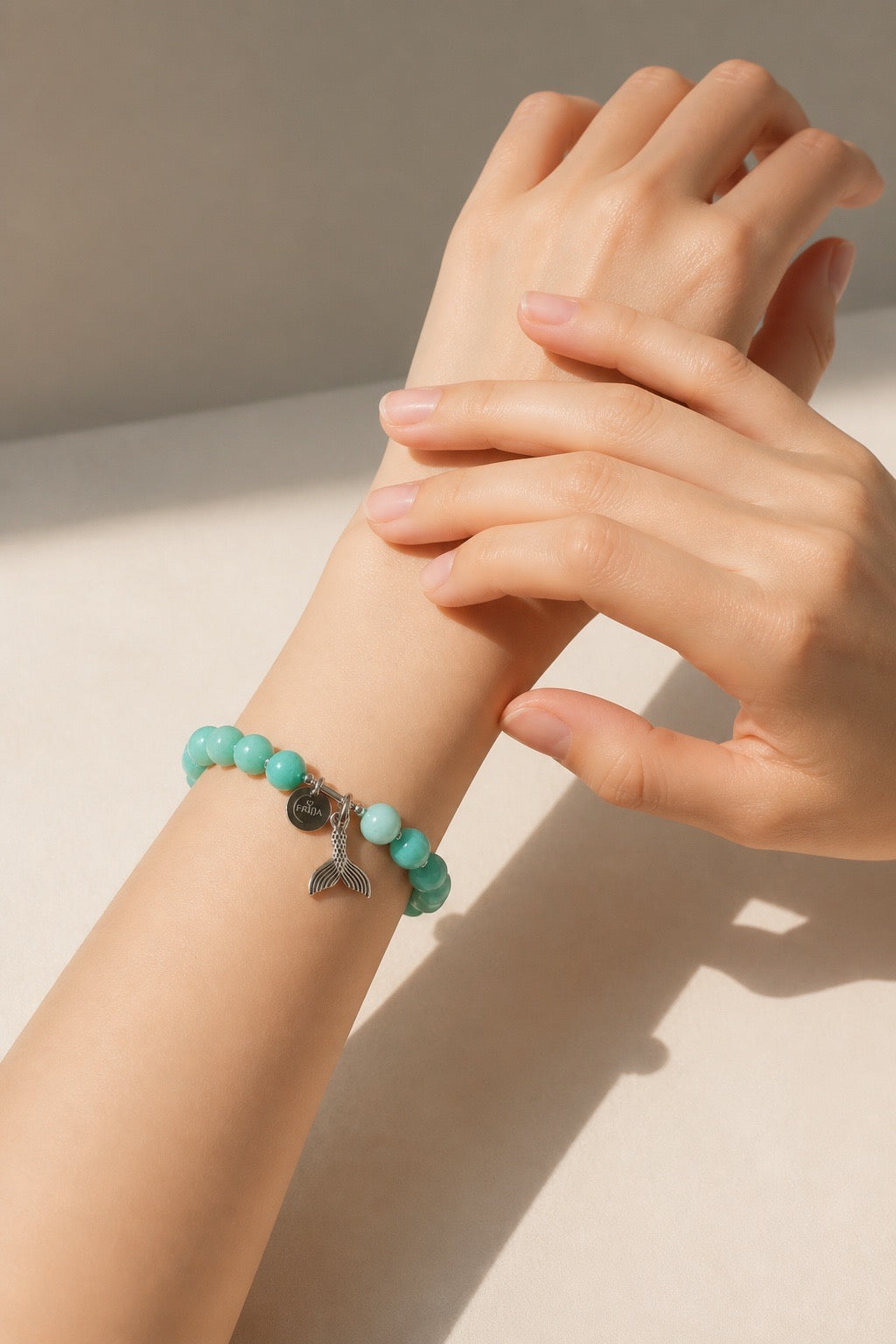 .950 Sterling Silver Amazonite Gemstone Fish Tail Bracelet - 7.5”