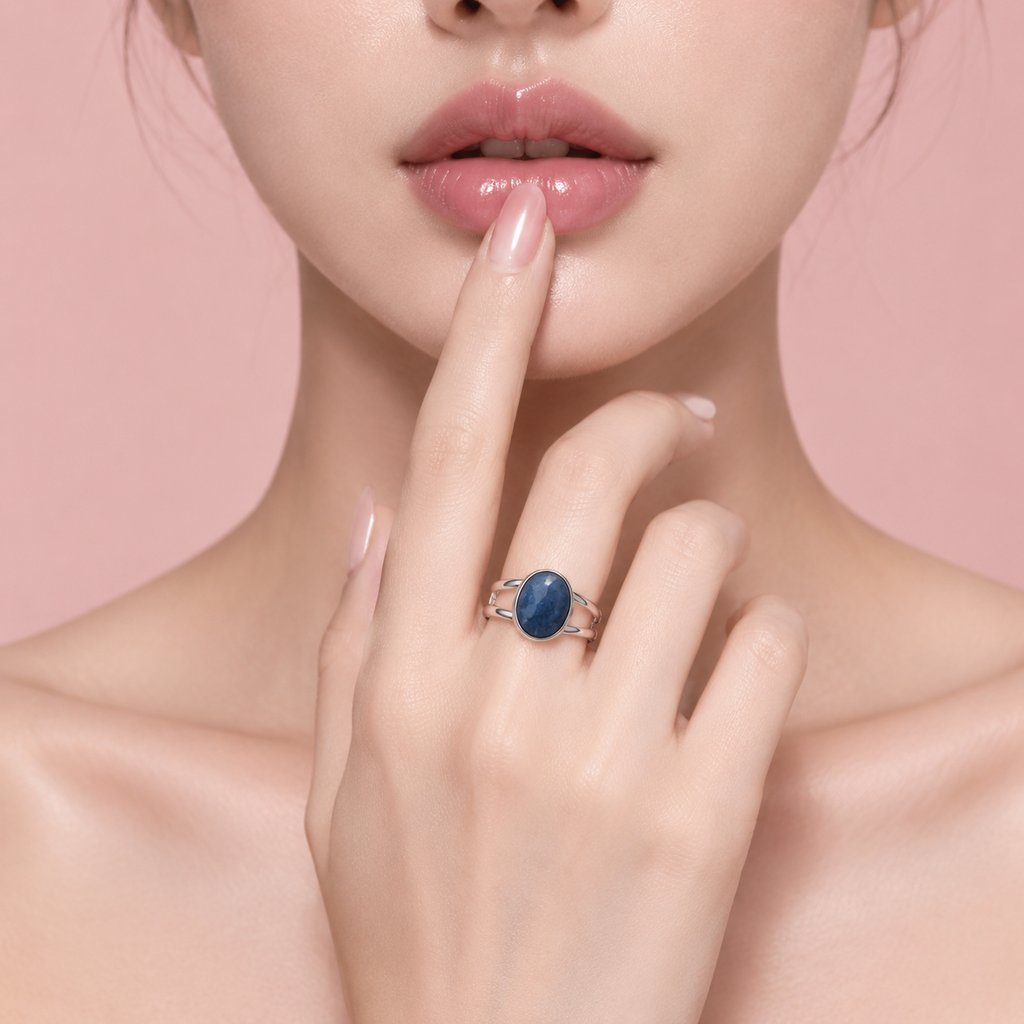 Moon Radiance Set .950 Sterling Silver Sodalite Stones (Necklace, Earrings, Bracelet and Ring