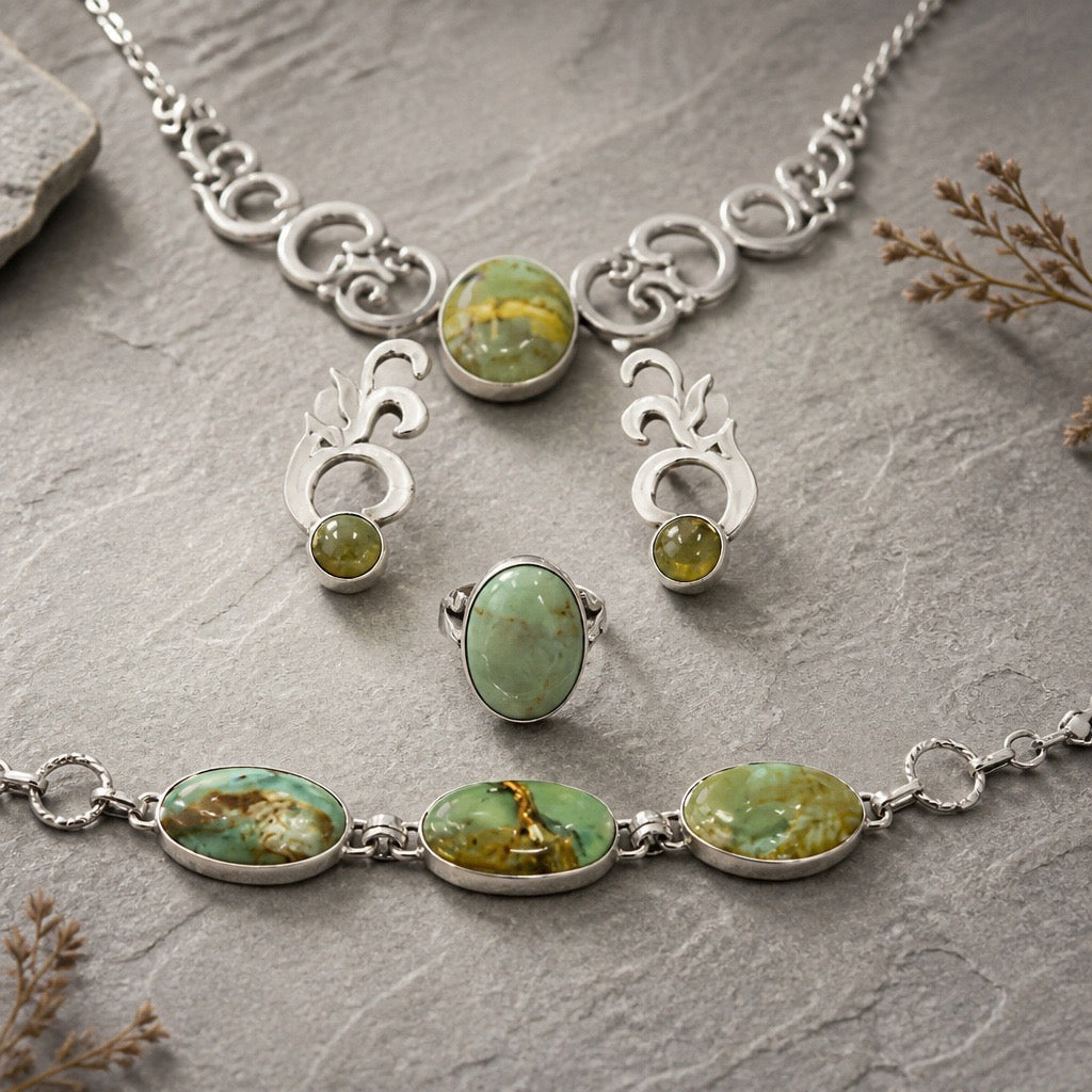 Andean Promise Set - 950 Sterling Silver Andean Opal (Necklace, Bracelet, Earrings, Ring)