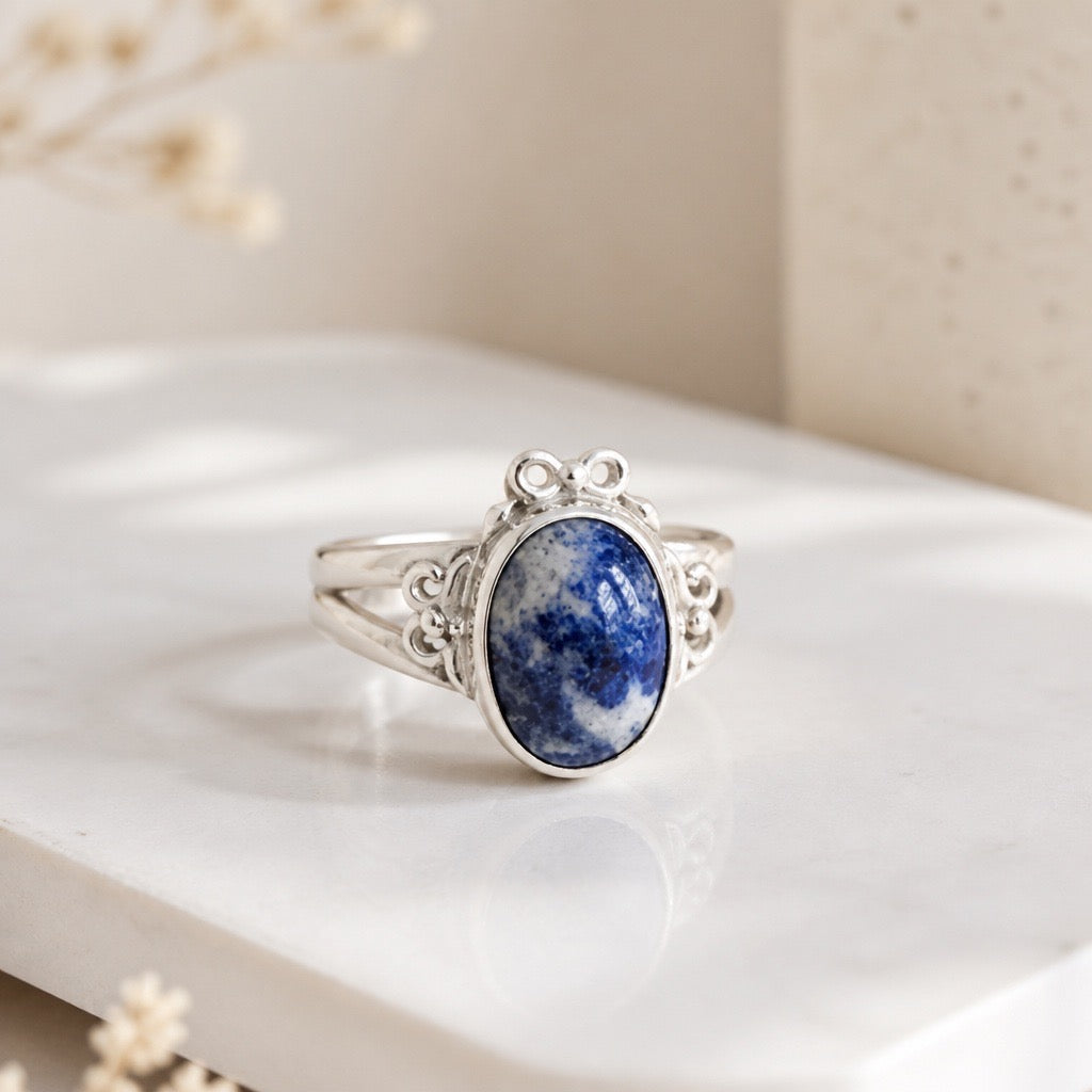 Victorian Elegance RIng - 950 Sterling Silver Sodalite Gemstons