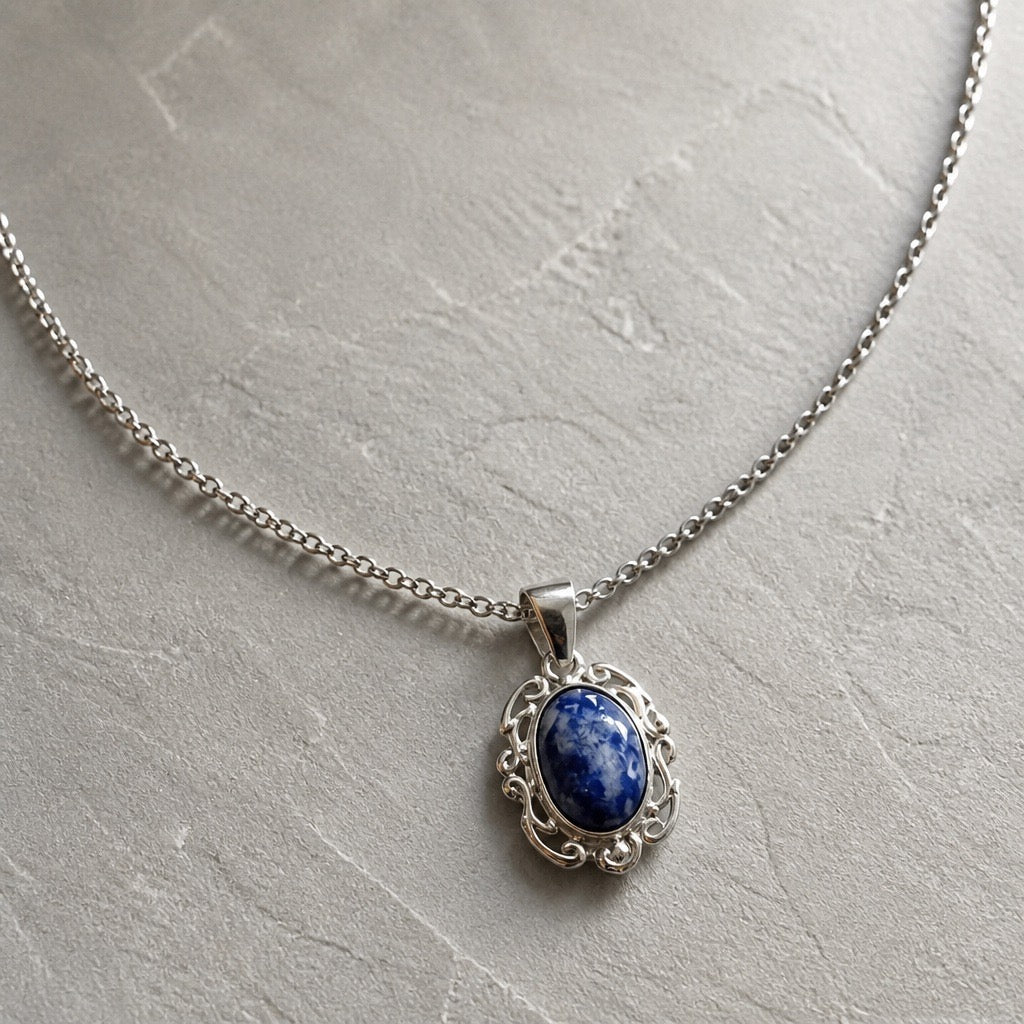 Victorian Elegance Necklace - 950 Sterling Silver Sodalite Gemstone