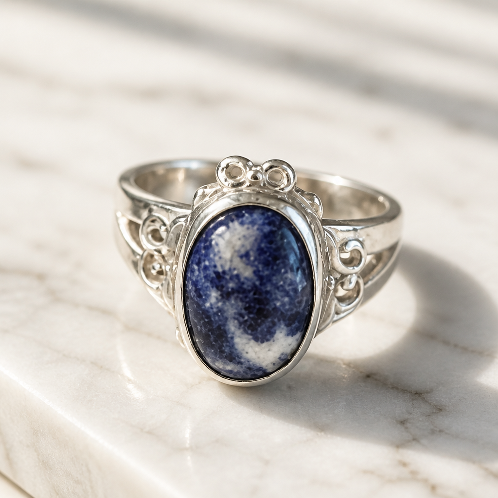 Victorian Elegance RIng - 950 Sterling Silver Sodalite Gemstons