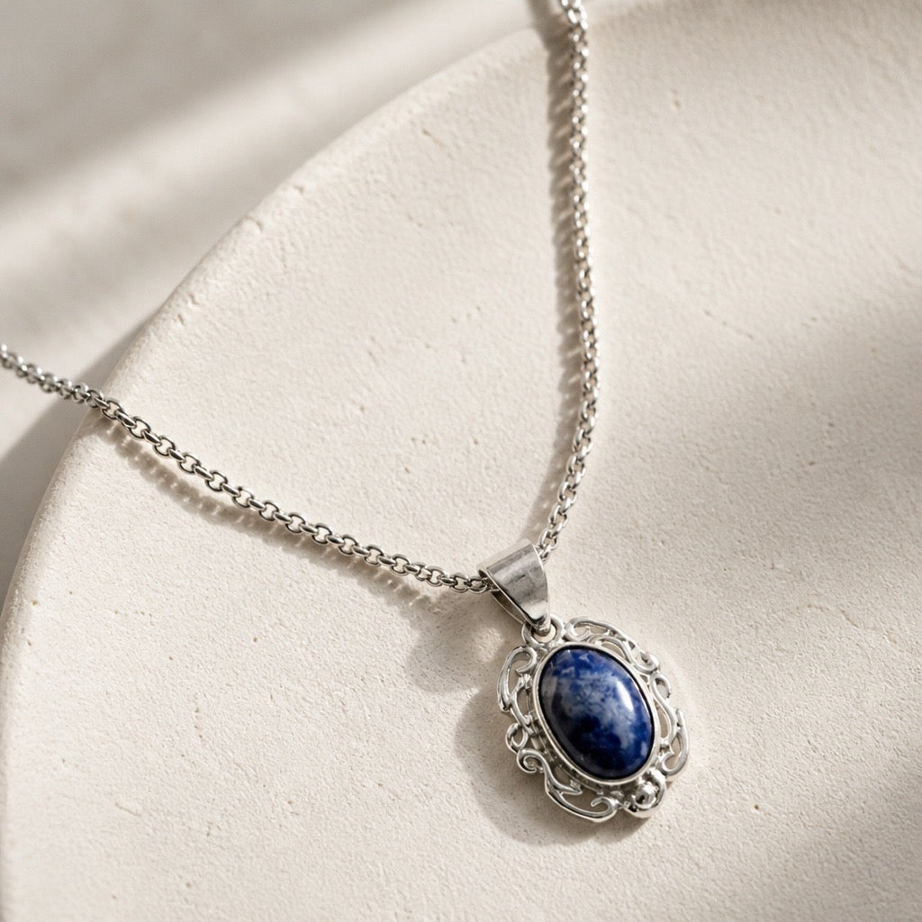 Victorian Elegance Necklace - 950 Sterling Silver Sodalite Gemstone