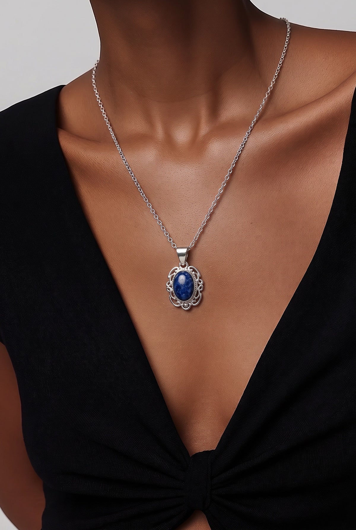 Victorian Elegance Necklace - 950 Sterling Silver Sodalite Gemstone