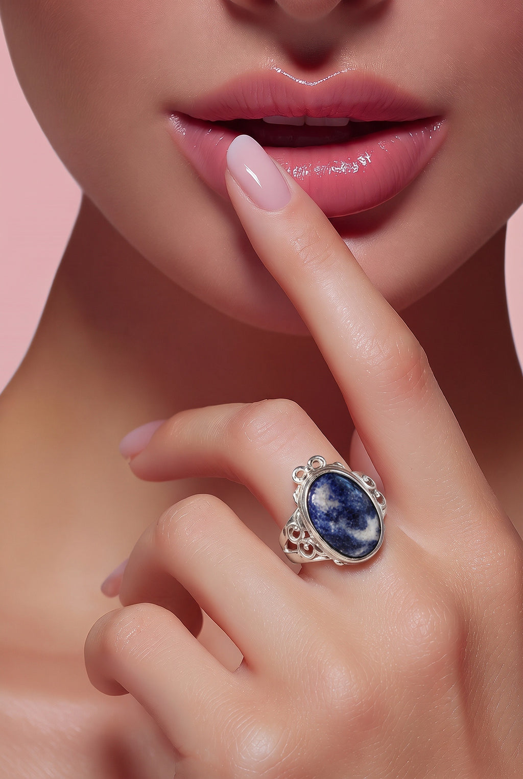 Victorian Elegance RIng - 950 Sterling Silver Sodalite Gemstons
