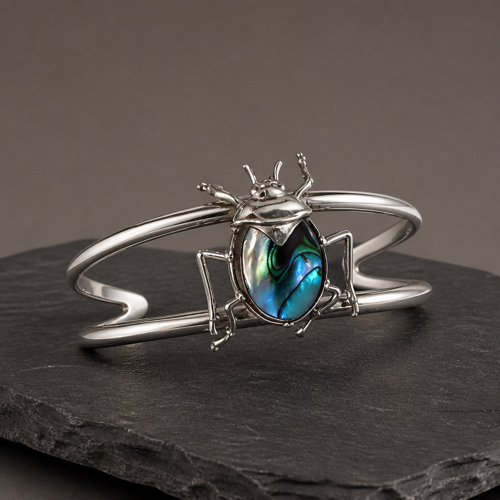 Beetle & Spark Set - 950 Sterling Silver Abalone Shell (Necklace, Earrings, Bracelet, RIng)