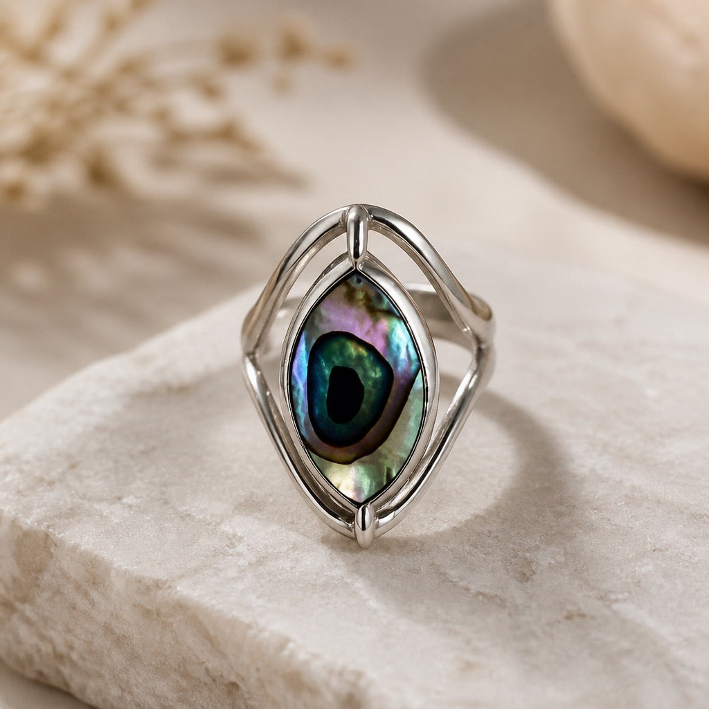 Beetle & Spark Set - 950 Sterling Silver Abalone Shell (Necklace, Earrings, Bracelet, RIng)
