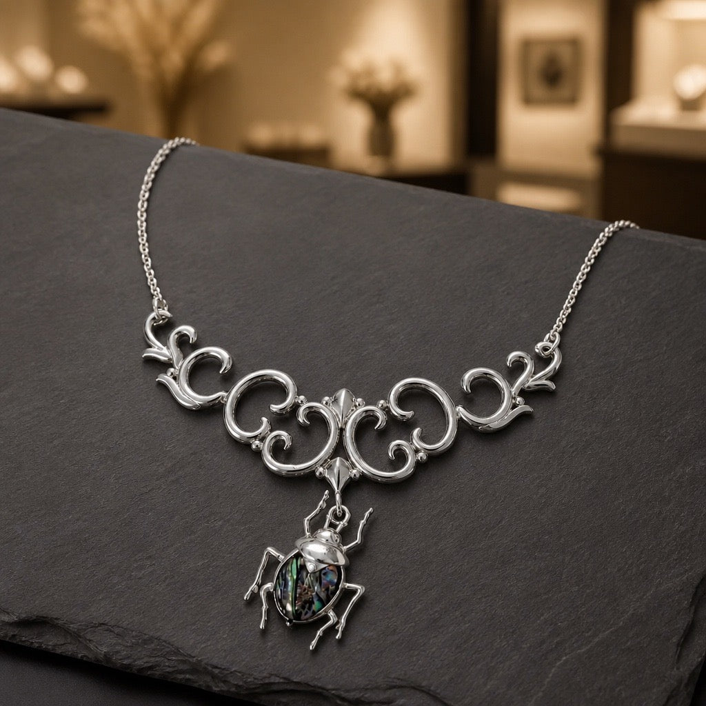 Beetle & Spark Set - 950 Sterling Silver Abalone Shell (Necklace, Earrings, Bracelet, RIng)