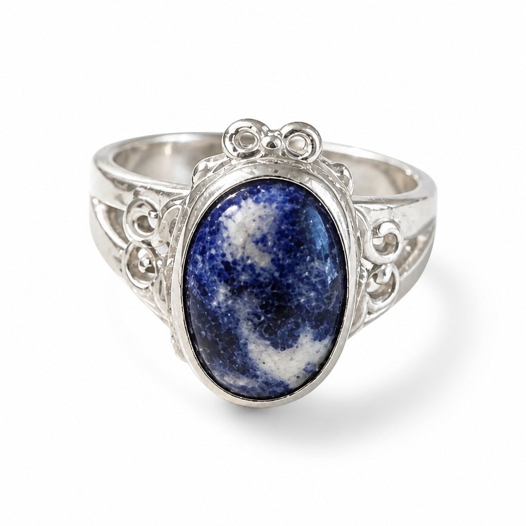 Victorian Elegance RIng - 950 Sterling Silver Sodalite Gemstons