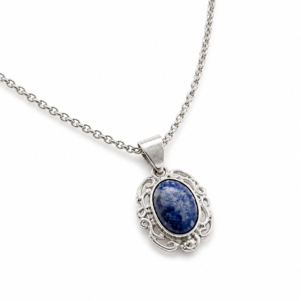 Victorian Elegance Necklace - 950 Sterling Silver Sodalite Gemstone