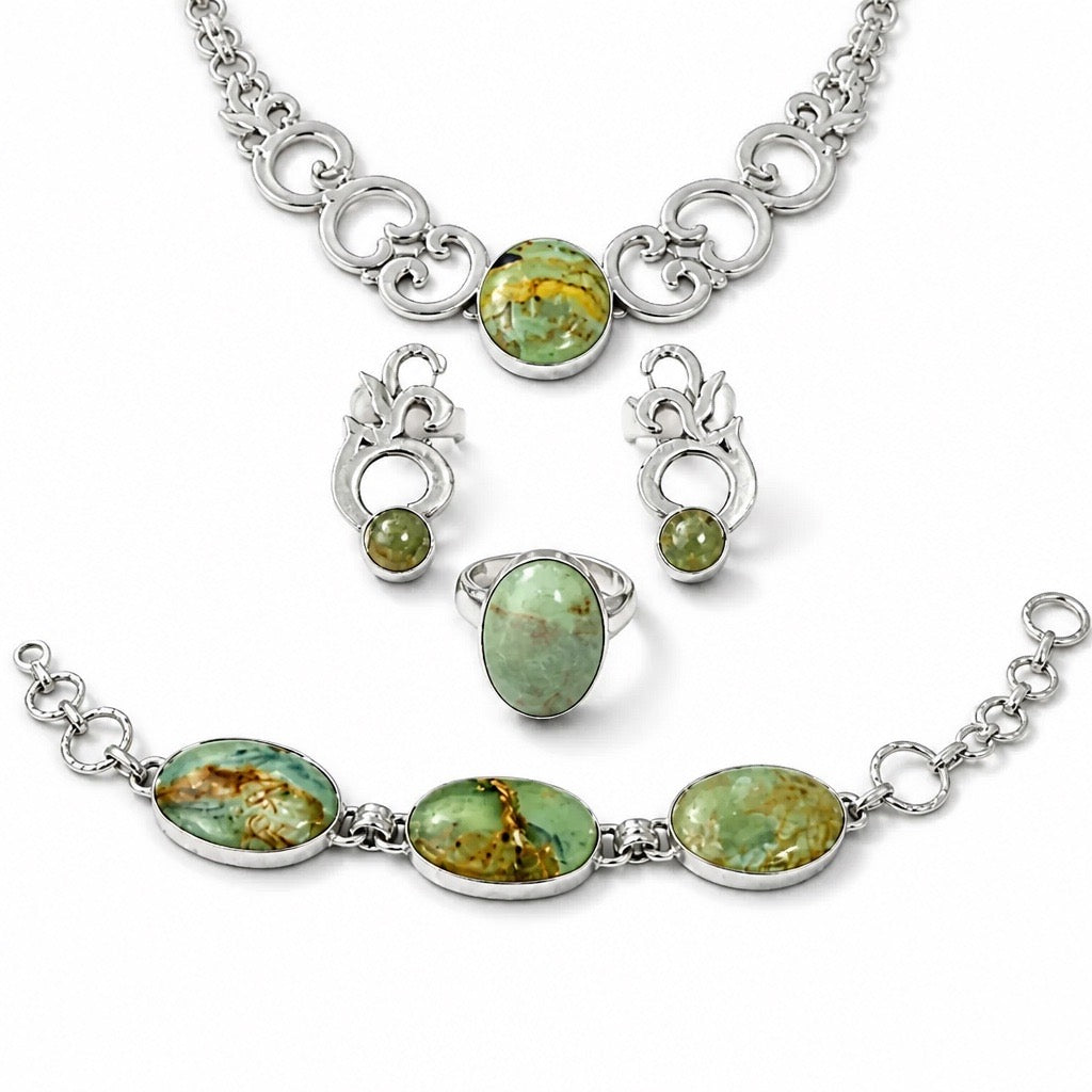 Andean Promise Set - 950 Sterling Silver Andean Opal (Necklace, Bracelet, Earrings, Ring)