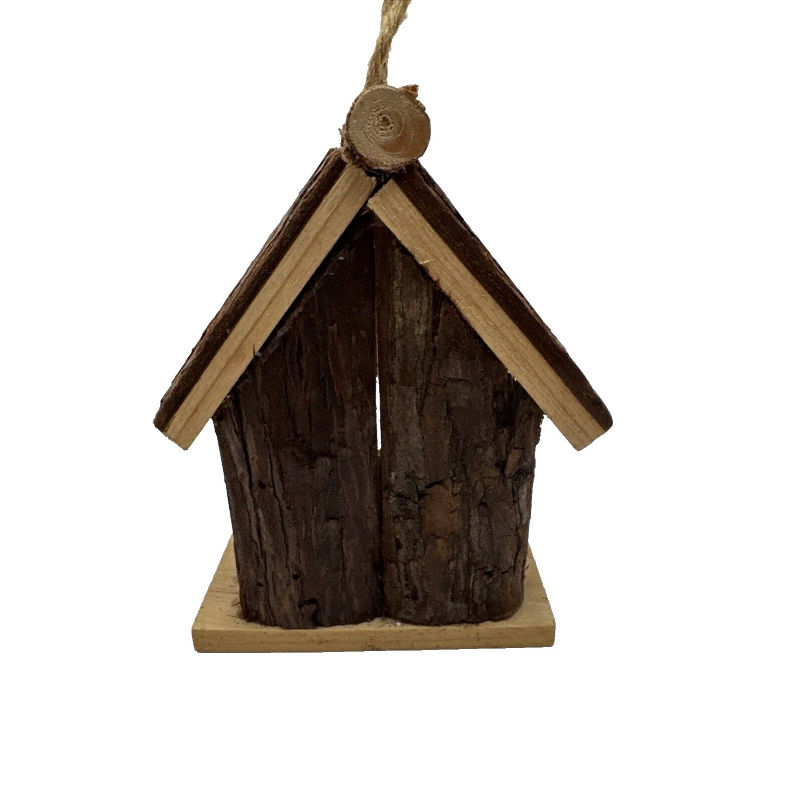 Rustic Farmhouse Cabin Wooden Bird House - Wood Bark Hanging Perch